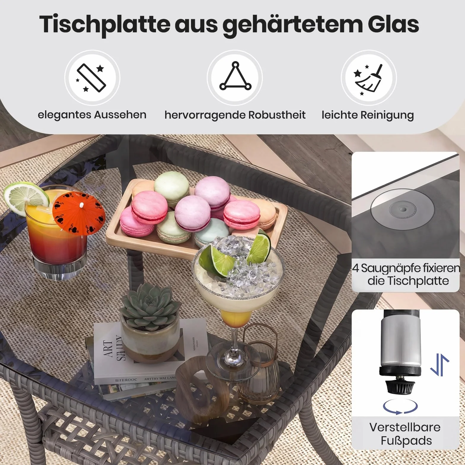 GIANTEX Set Mobili da Balcone 3 Pezzi, Tavolo e 2 Sedie in Rattan con Cuscini