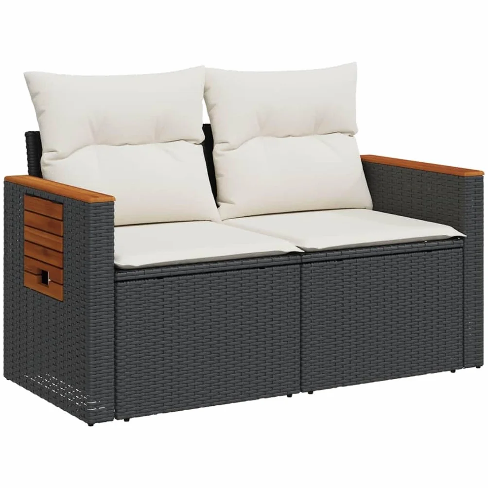 IKAYAA Divanetto da Esterno 2 Posti con Contenitore Divano da Giardino in Polyrattan Salotto da Giardino in Polyrattan Set da arredo per Esterno con Cuscini-Nero e Bianco-2 pz