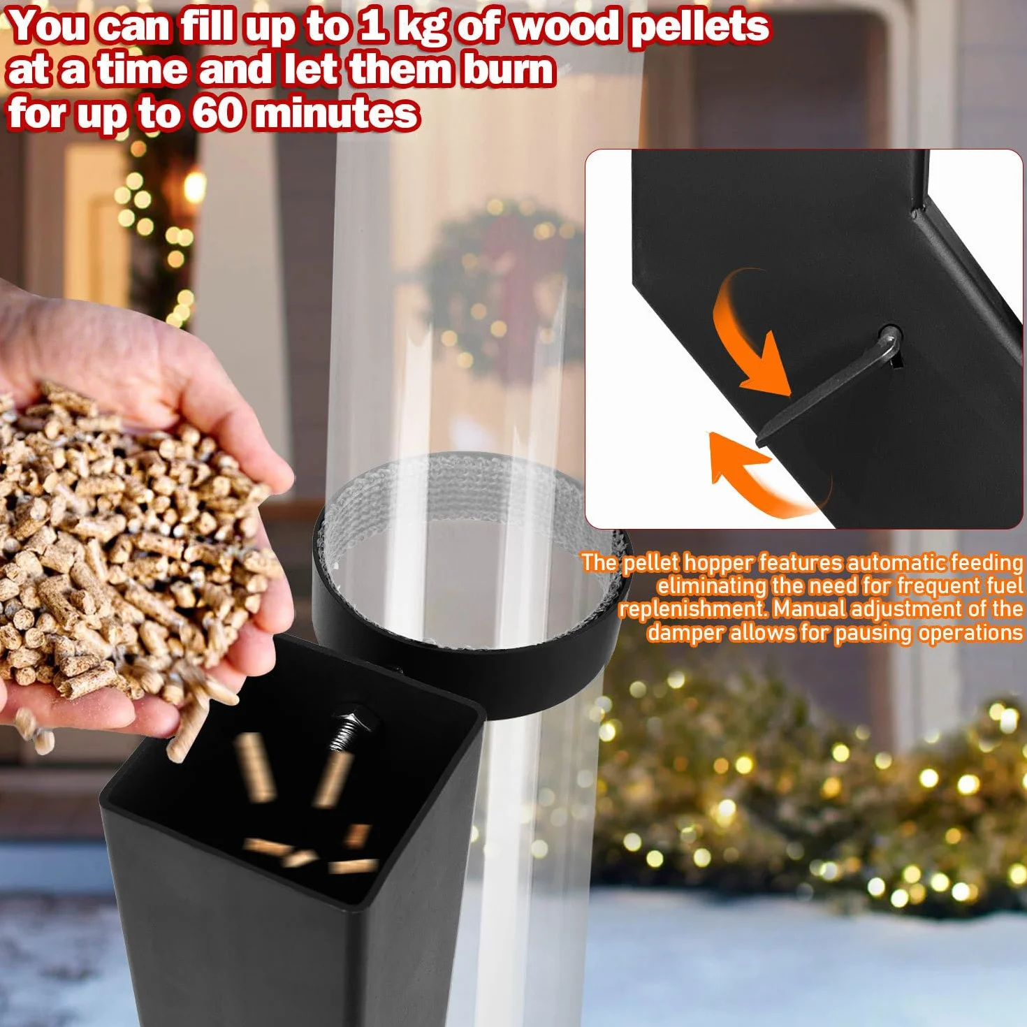 Torcia a pellet in acciaio inox con tubo in vetro 100 x 8 cm per esterni
