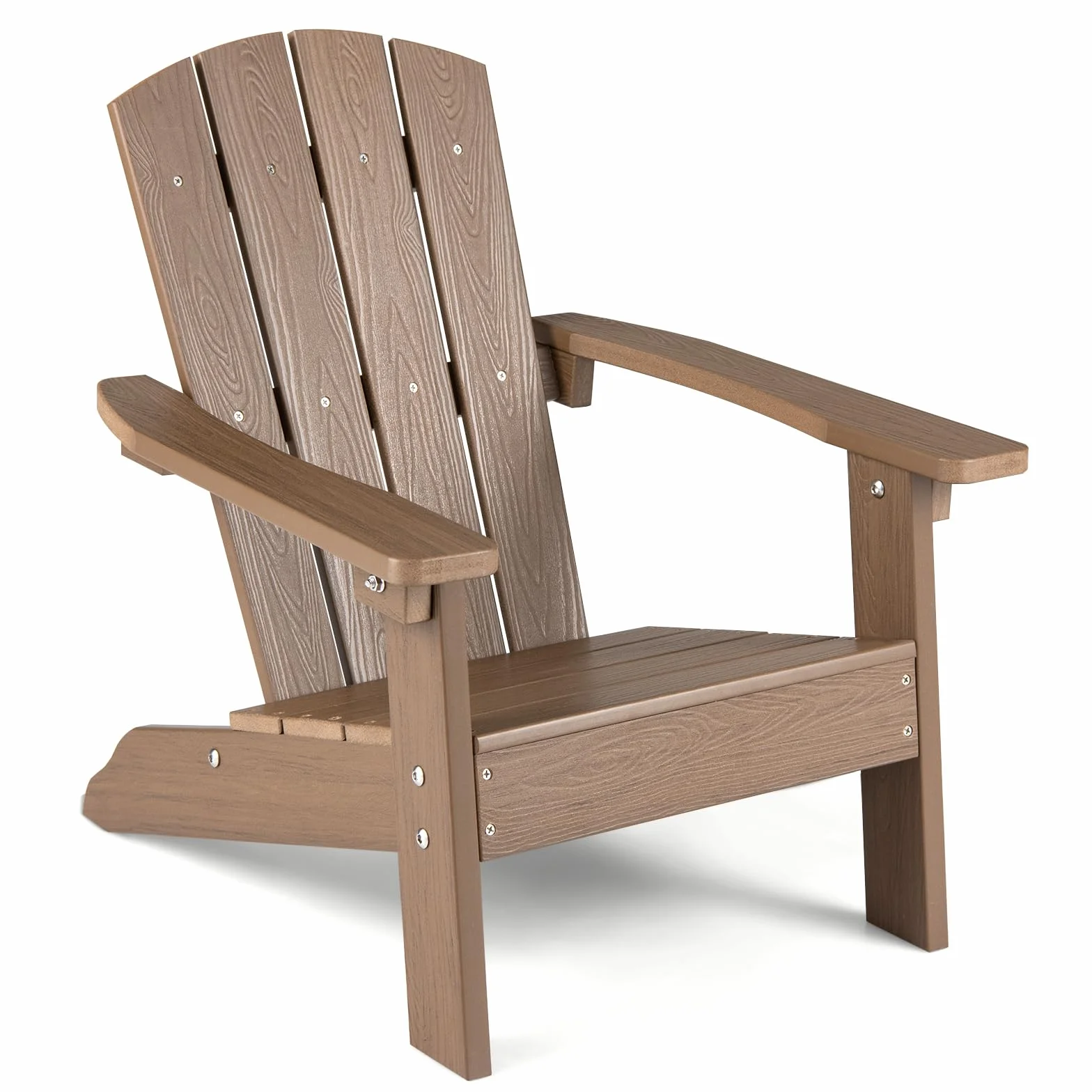 COSTWAY Sedia Adirondack per Bambini, Poltrona da Giardino in Plastica Resistente alle Intemperie con Schienale a Doghe Inclinato, Sedia Adirondack per Patio e Balcone, Portata 75 kg (Marrone)
