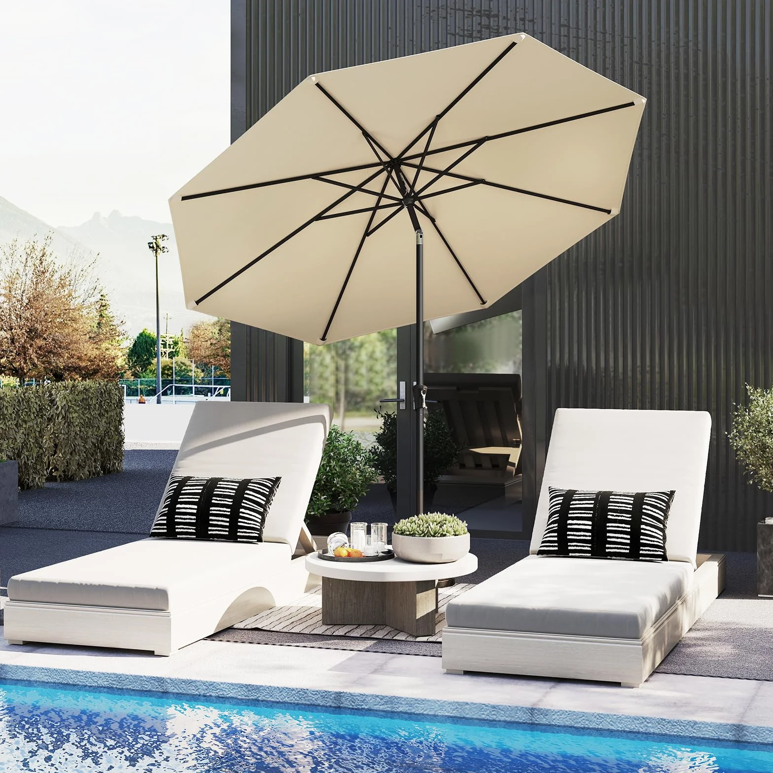 COSTWAY Ombrellone da Giardino 290 cm con Inclinazione Regolabile, 8 Stecche Manovella per Spiaggia Piscina Cortile Beige