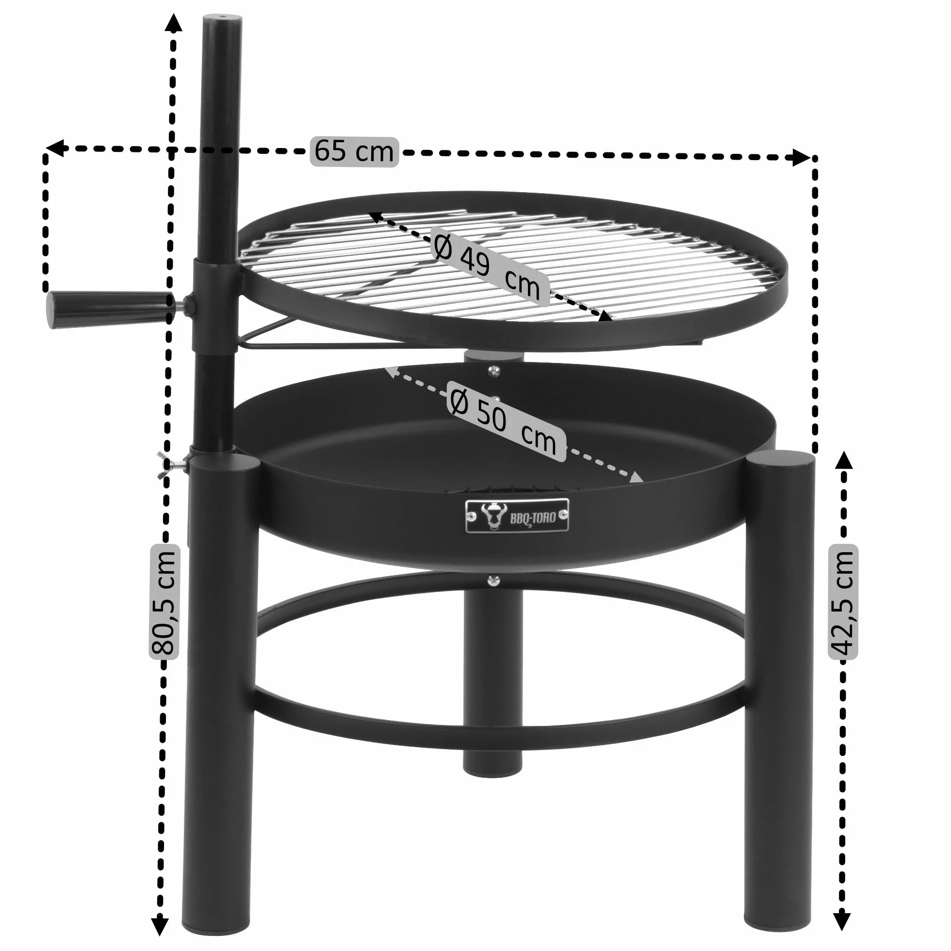 BBQ-Toro Braciere con griglia Ø 50 cm, 2in1, regolabile in altezza, a carbone, da esterno