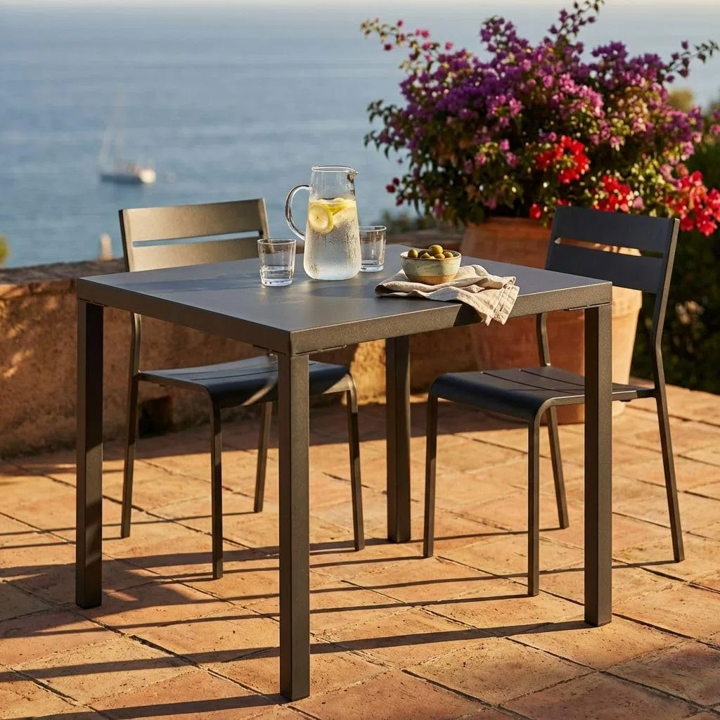 Milani Home Tavolo da Giardino Quadrato 80x80 cm Acciaio Antracite