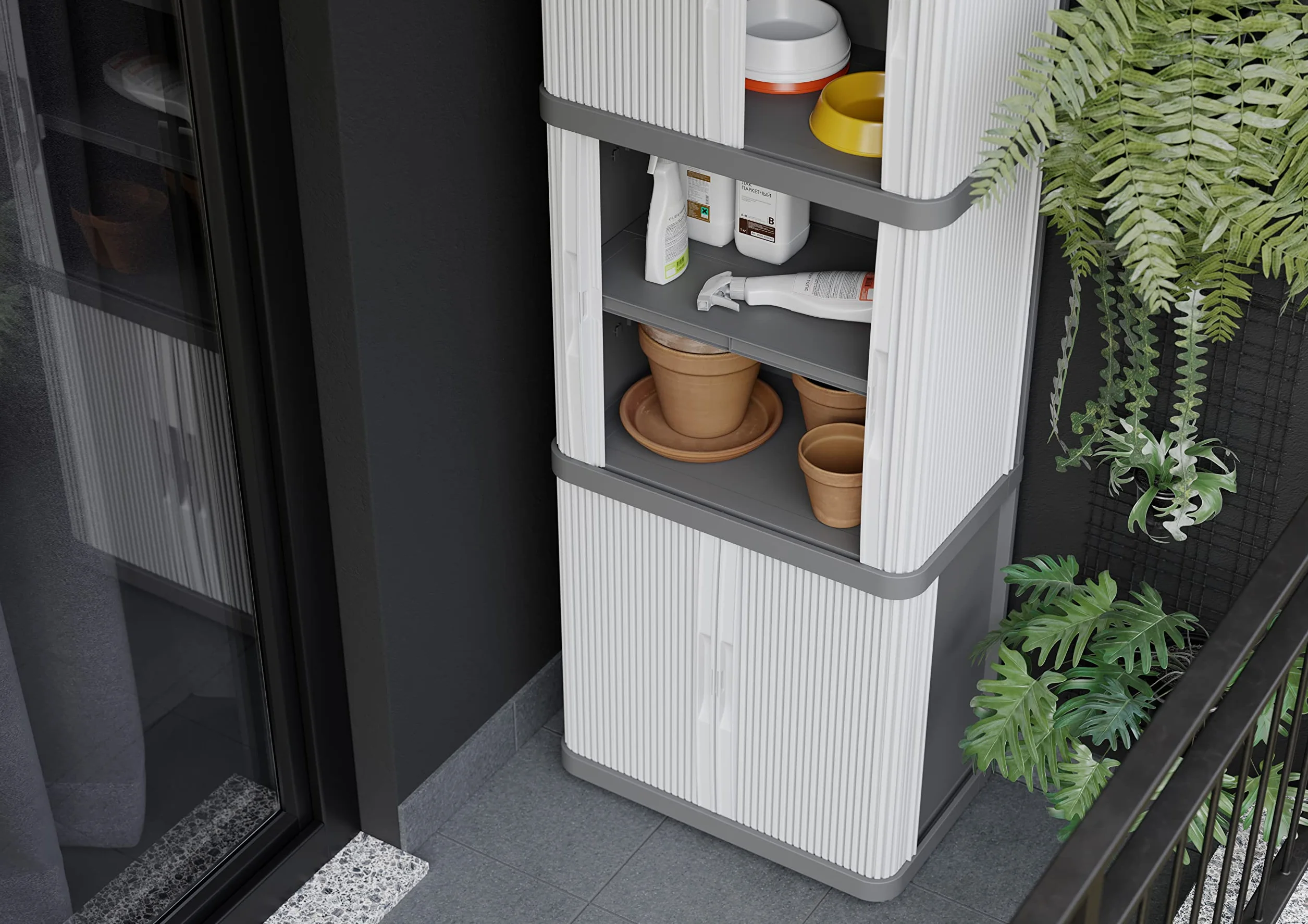 Terry - Rolling Space Cab 2, Armadio a 2 Vani con Due Antine Scorrevoli, 2 Ripiani Interni Modulabili, da Interno e Esterno, in Plastica, 59x36x115 cm