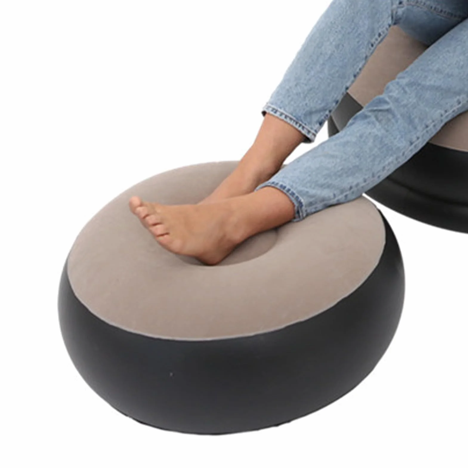 Sedia gonfiabile pieghevole floccata in PVC comoda con poggiapiedi poltrona per viaggi in campeggio all'aperto (Marrone)