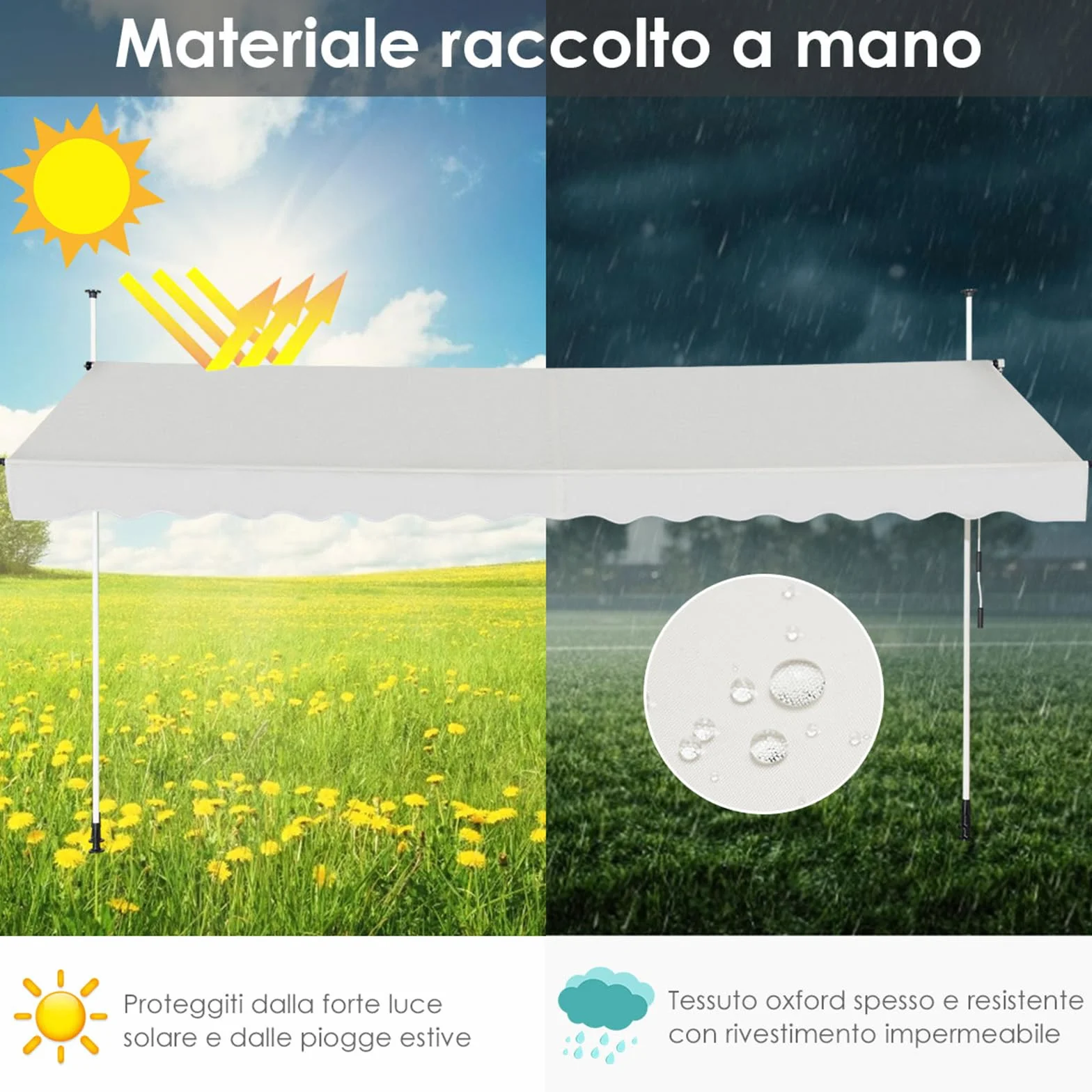 COSTWAY Tenda da Sole per Balcone, Regolabile in Altezza, Telaio Telescopico, 400 cm, Beige
