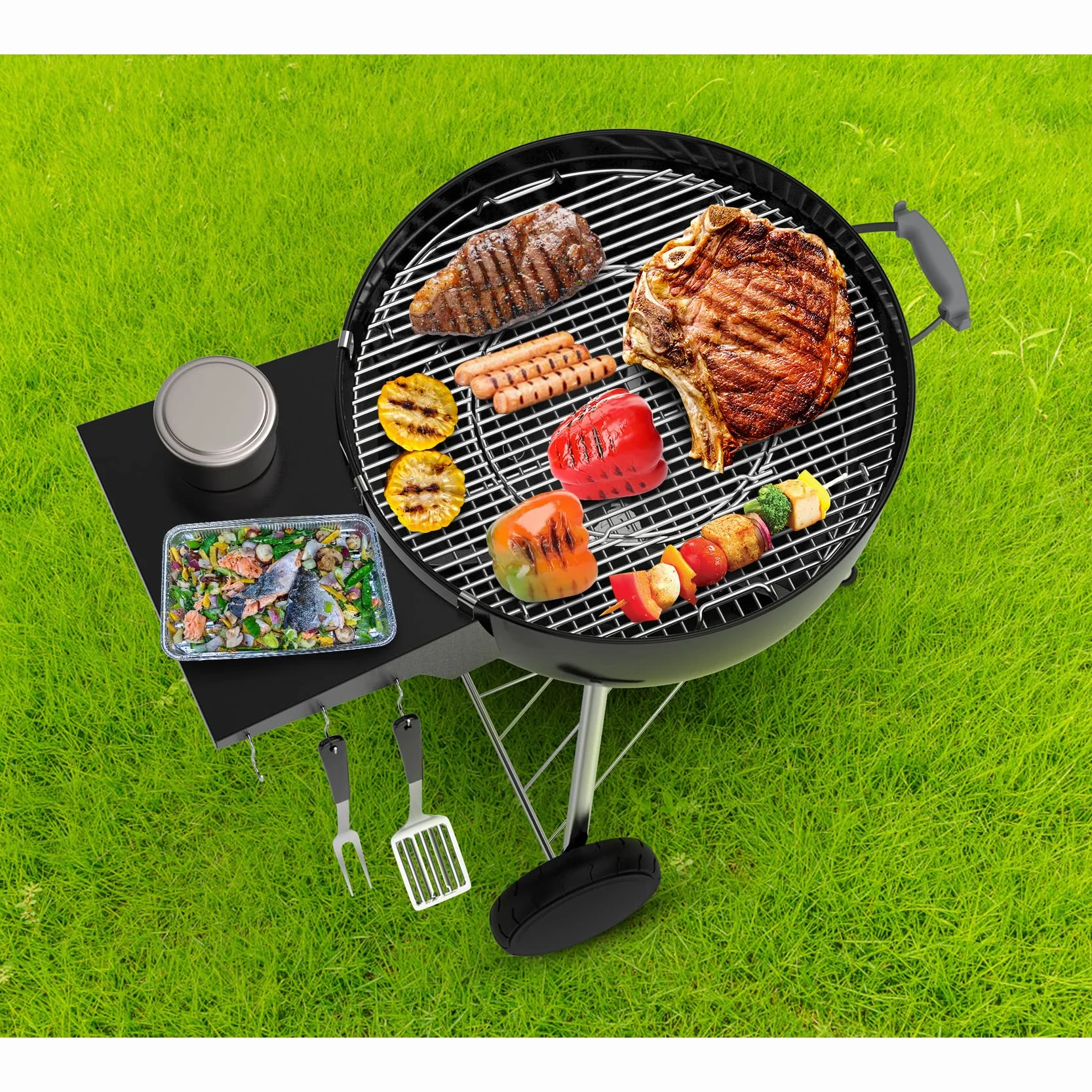 onlyfire Ripiano Laterale Acciaio Inossidabile per Griglia a Carbone Weber Master-Touch Kettle 57 cm