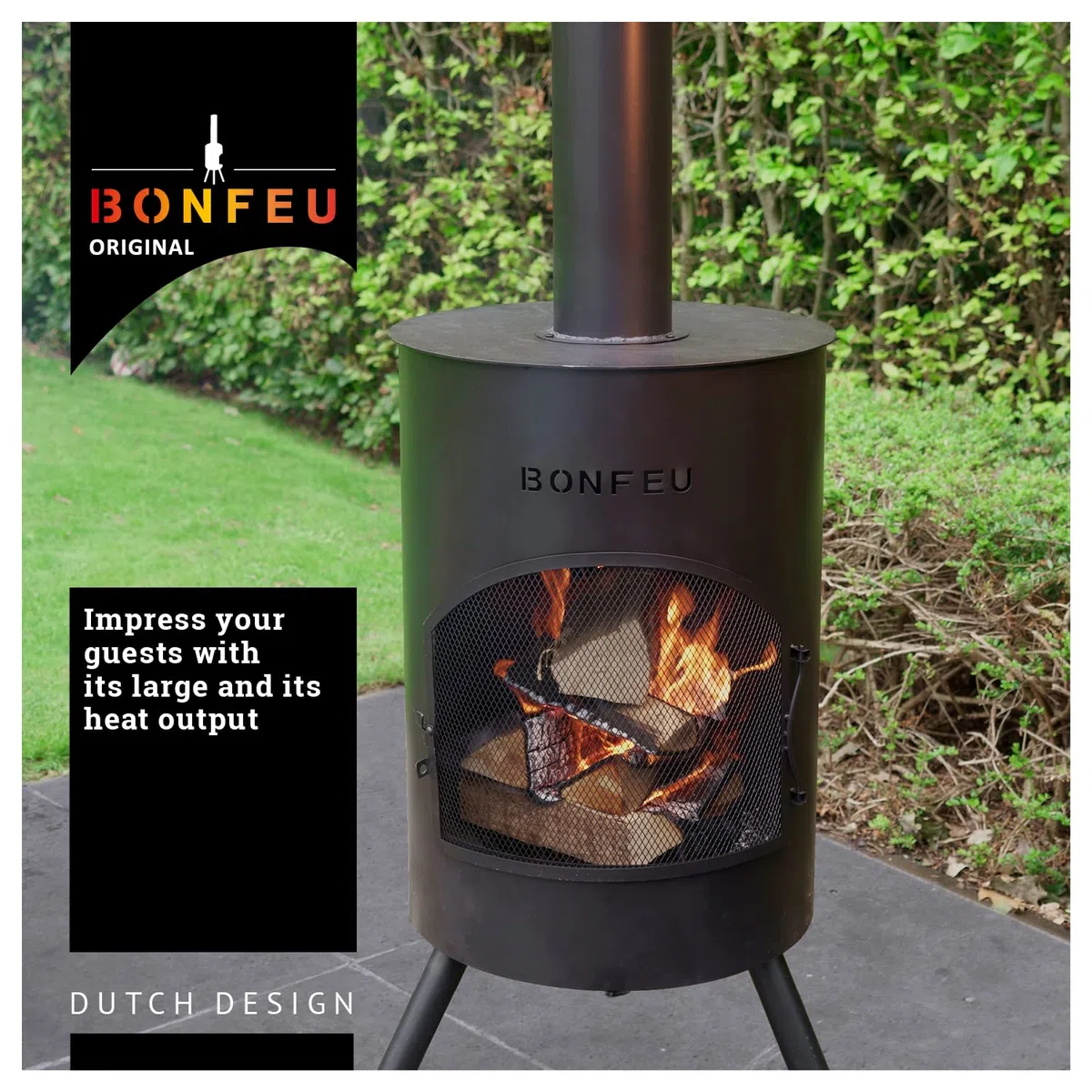 BonFeu BonTon 40 Nero Stufa da patio camino da esterno 40x40x145cm