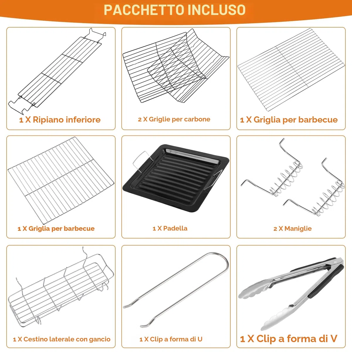 Griglia a Carbone Barbecue a Carbonella XXL, Portatile Pieghevole in Acciaio con Doppie ali, Antiadherente