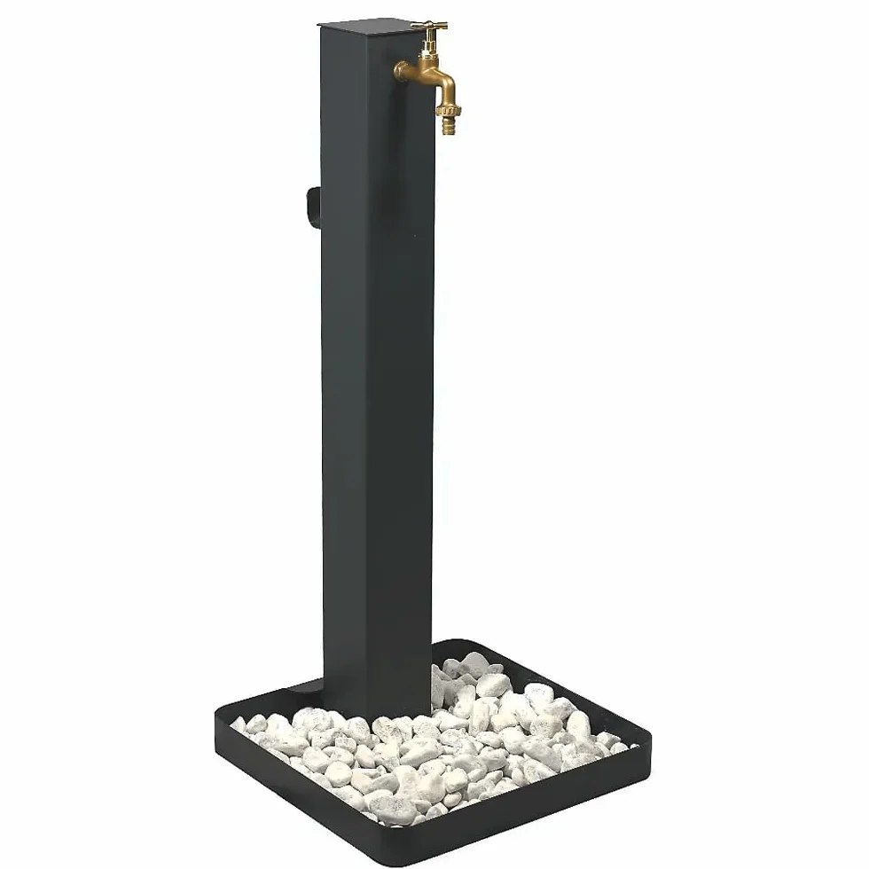 Fontana da giardino. Fontanella da giardino, per esterno, antracite. Rubinetto in ottone, flessibile, raccordo e ciottoli Compresi