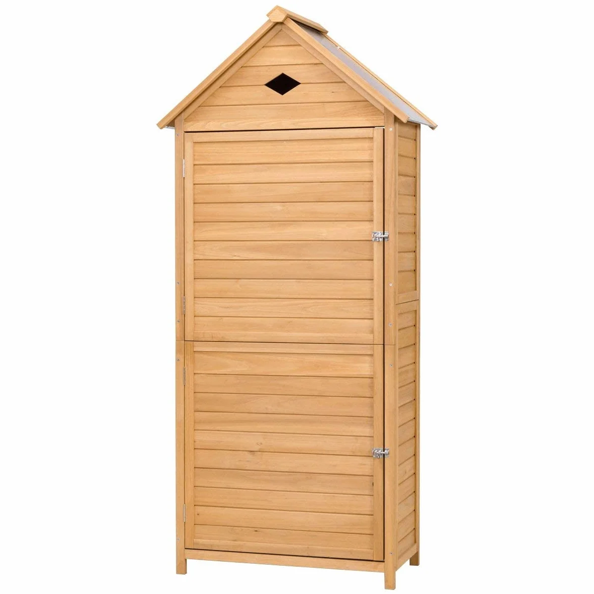 RELAX4LIFE Armadio da Esterno in Legno Massello con Tetto in Lamiera Zincata – Impermeabile e Antiruggine – 4 Ripiani Regolabili + Scomparto Alto per Attrezzi (80x45x177cm)
