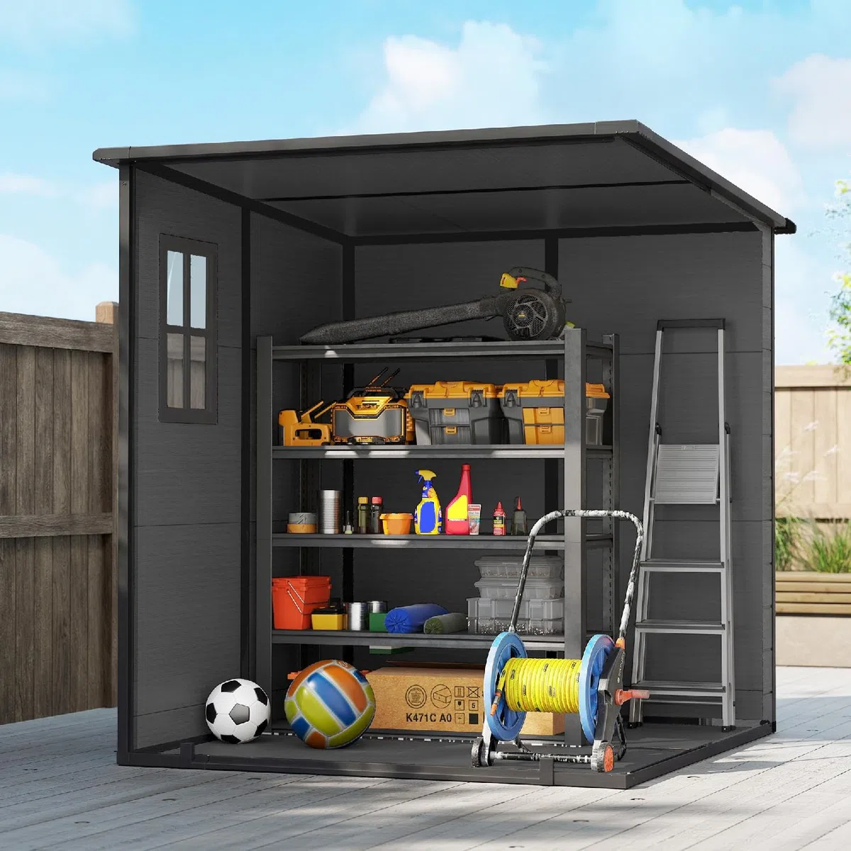 Casetta da Giardino con 2 Ante, in Pp e Alluminio, 182x182x196 cm, Grigio Scuro