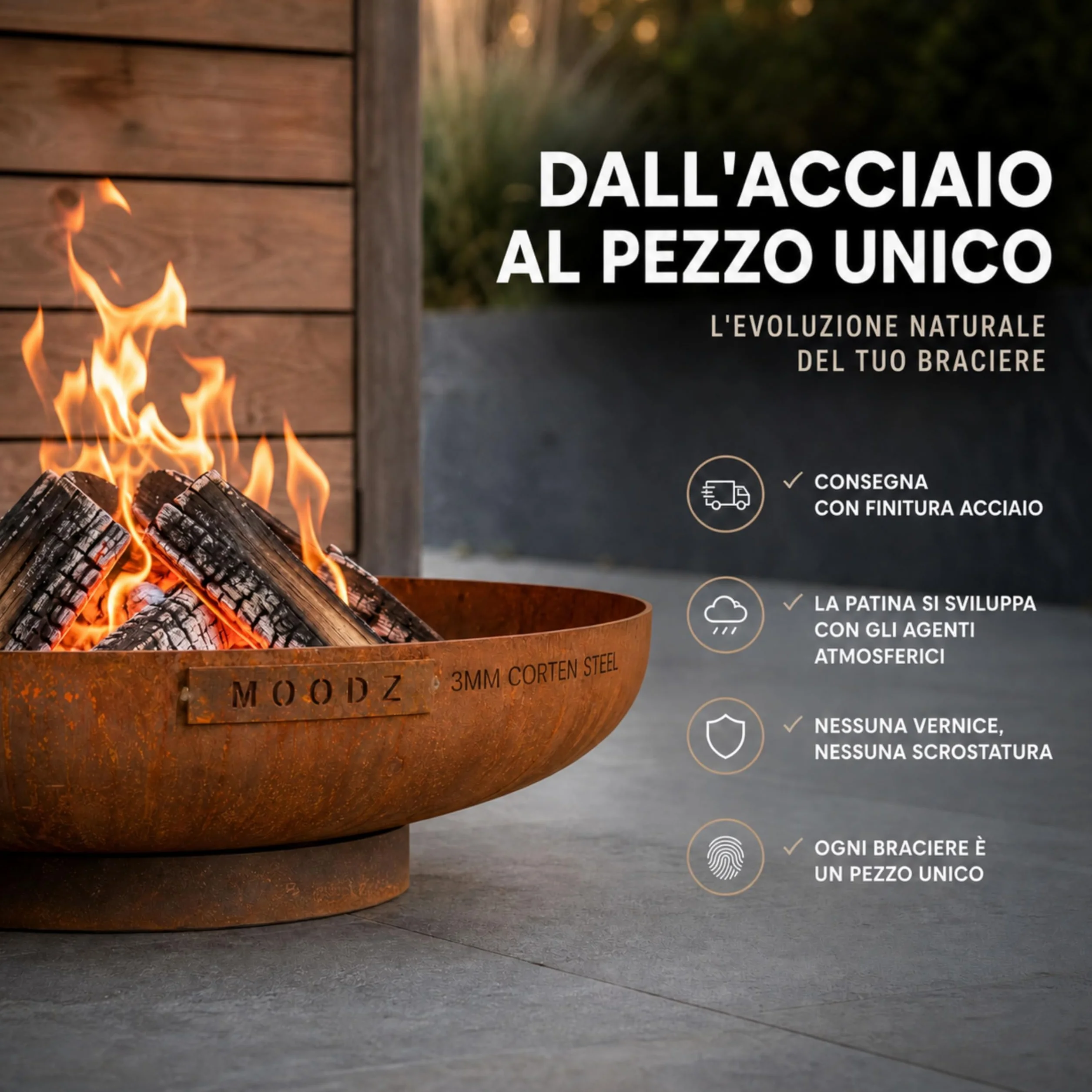 MOODZ Outdoor Living Braciere da Giardino Corten Ø100 cm