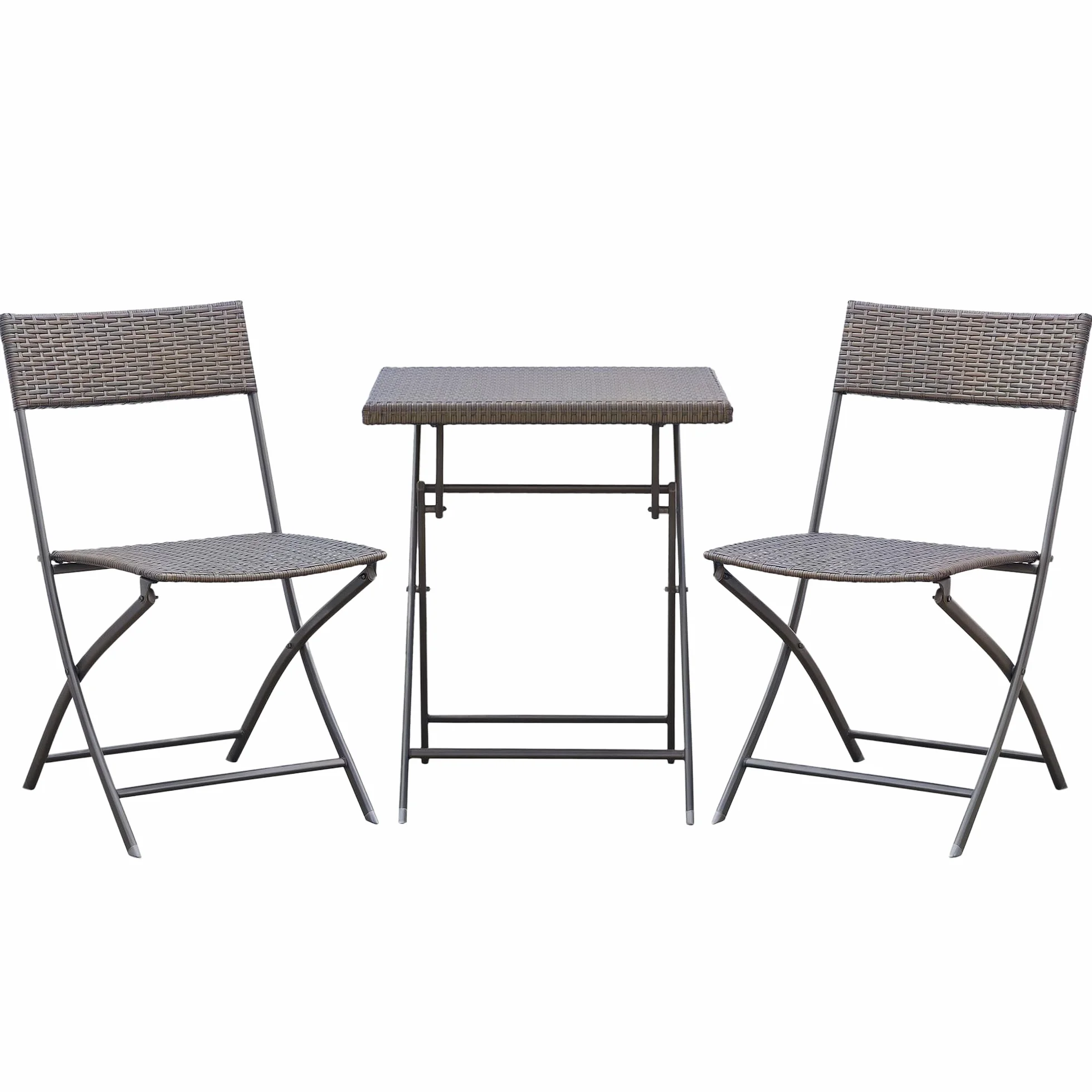 Outsunny Set da Giardino Pieghevole 3 Pezzi Rattan PE Metallo, 2 Sedie e Tavolino da Caffè, Protezione UV, Nero