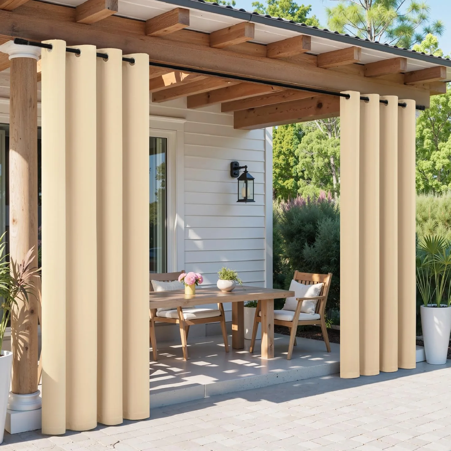 MIULEE Tende da Sole Esterne con Anelli, 2 Pezzi Impermeabili per Balcone, Gazebo, Veranda, Termiche, 132x245cm Beige 132x215cm