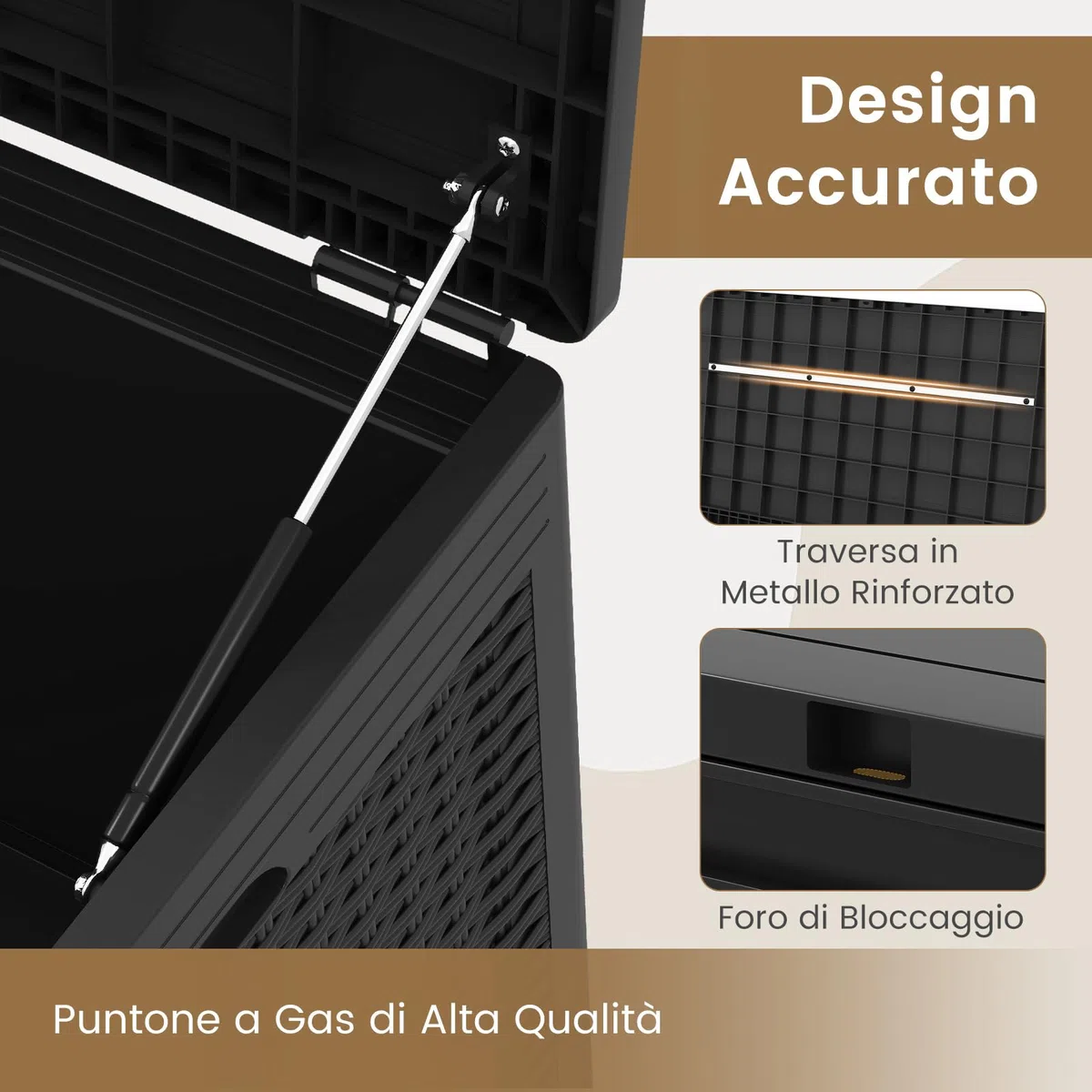 COSTWAY Baule da Esterno 380 L, Cassapanca Contenitore Impermeabile in Effetto Rattan con Coperchio Bloccabile e Ruote, Baule Salvaspazio per Mantenere Cuscini e Attrezzi da Interno e Esterno (Nero)