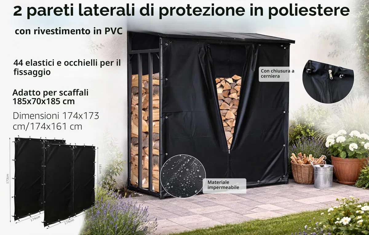 QUICK STAR Set di Protezione dalle intemperie per Riparo di Legna da ardere XXL 185x70x185cm PVC Nero