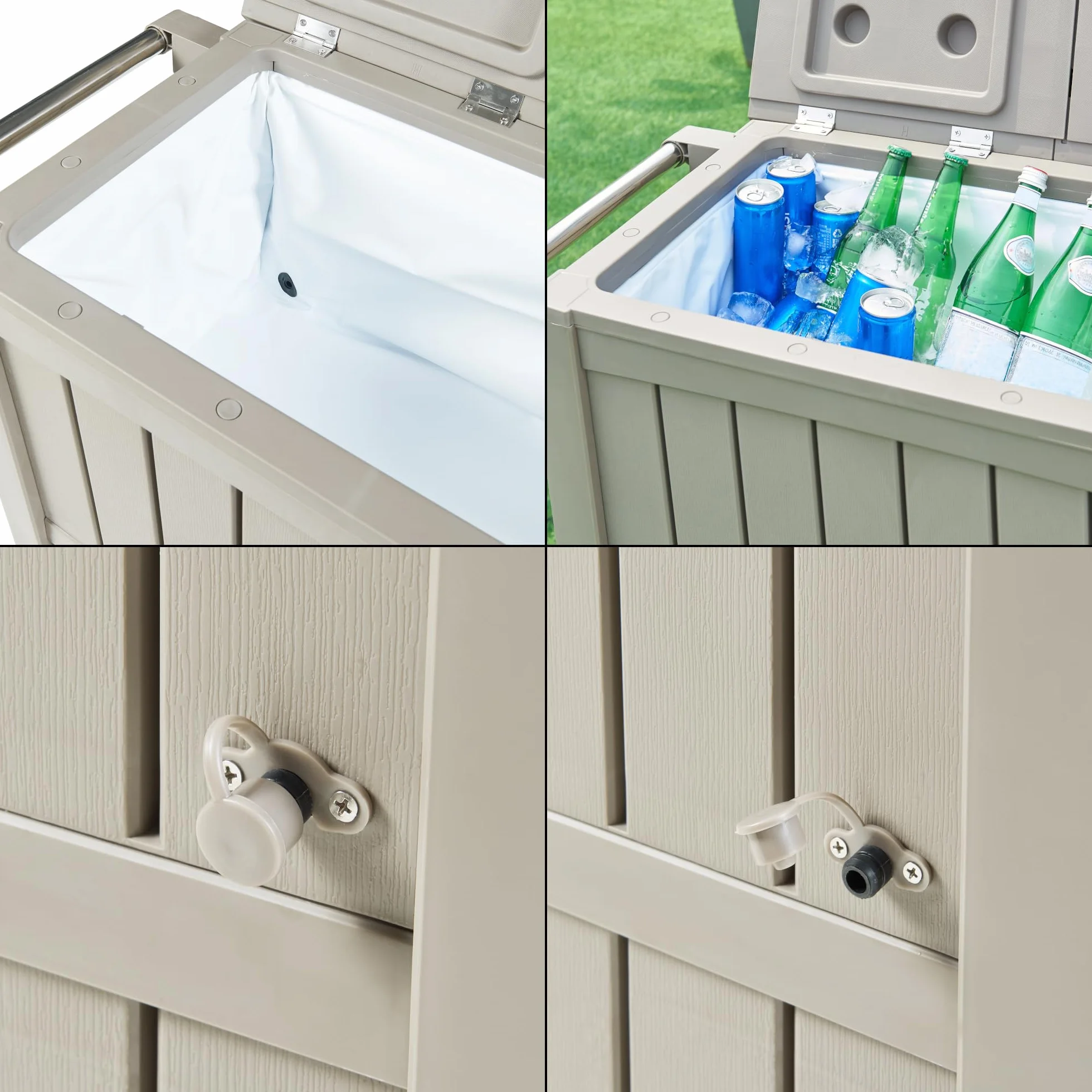 Casa.pro Carrello Portavivande Termico Giardino 80L Apertura Ribalta Apribottiglie Rotelle Bloccabili 102x47x87 cm Beige