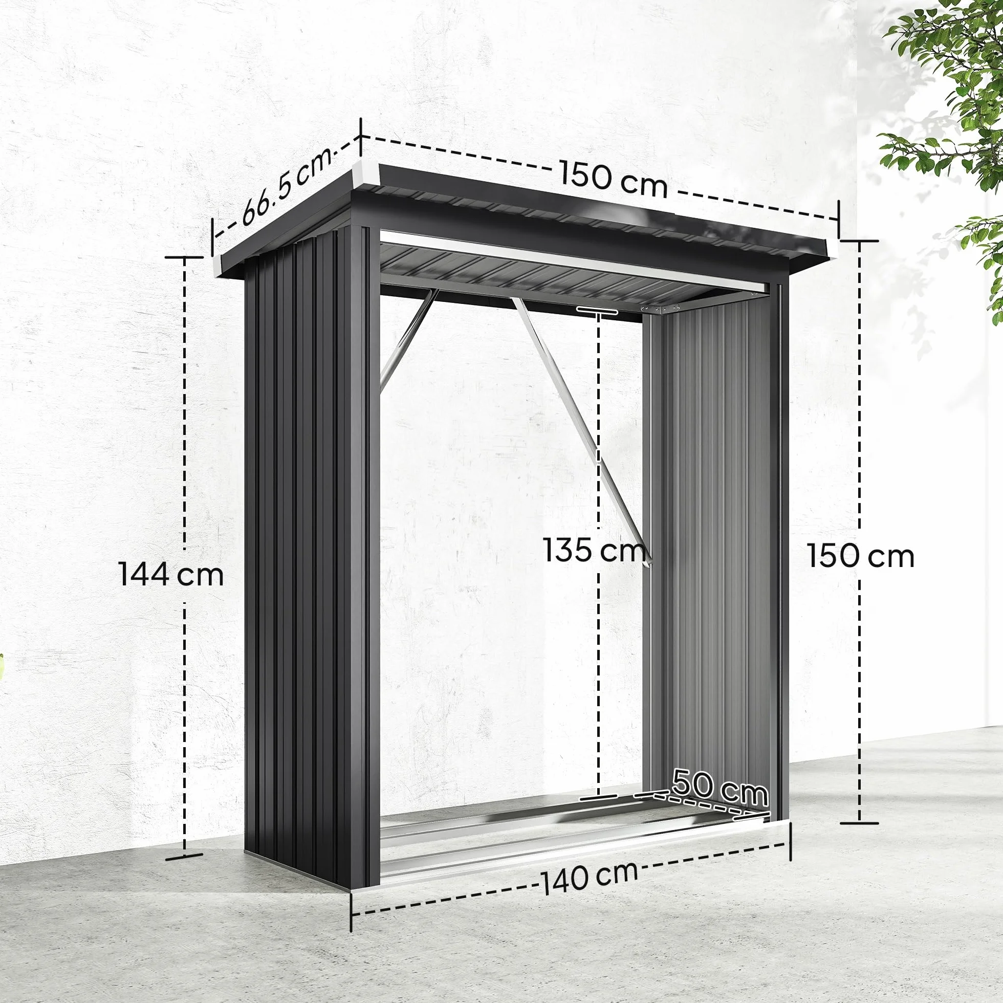 Outsunny Portalegna da Esterno in Acciaio Zincato 0.77 m² 150x66.5x150 cm Grigio Scuro