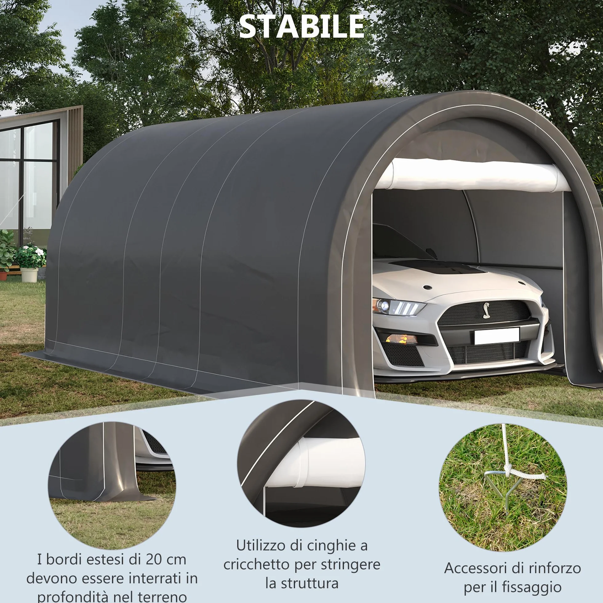 Outsunny Garage Auto Esterno Acciaio Zincato PE 500x300x240 cm Grigio