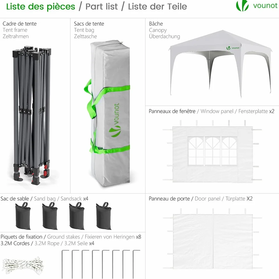 Gazebo Pieghevole 3x3m Impermeabile con Pareti Laterali, Tenda Esterno da Giardino Bianco