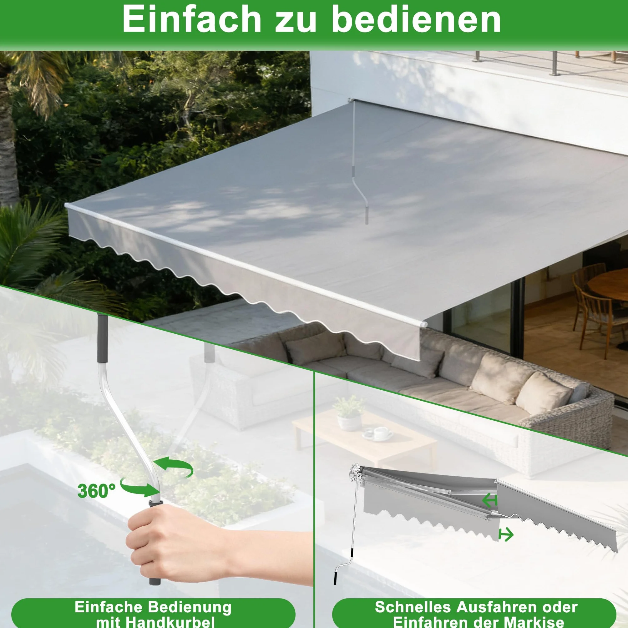Tenda da sole per balcone 250 x 200 cm grigio chiaro