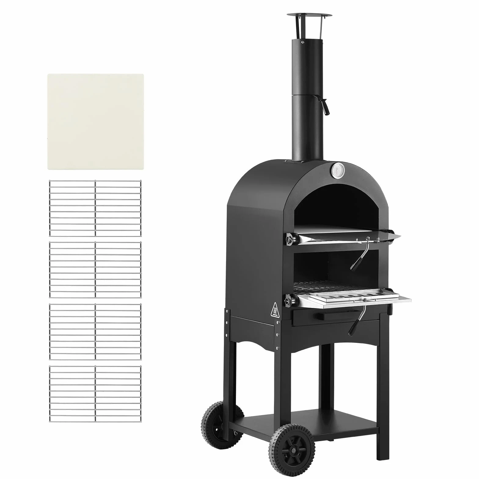 VEVOR Forno per Pizza da Esterno Portatile 12 pollici a Pellet max. 540°C con 2 Ruote Rimovibili