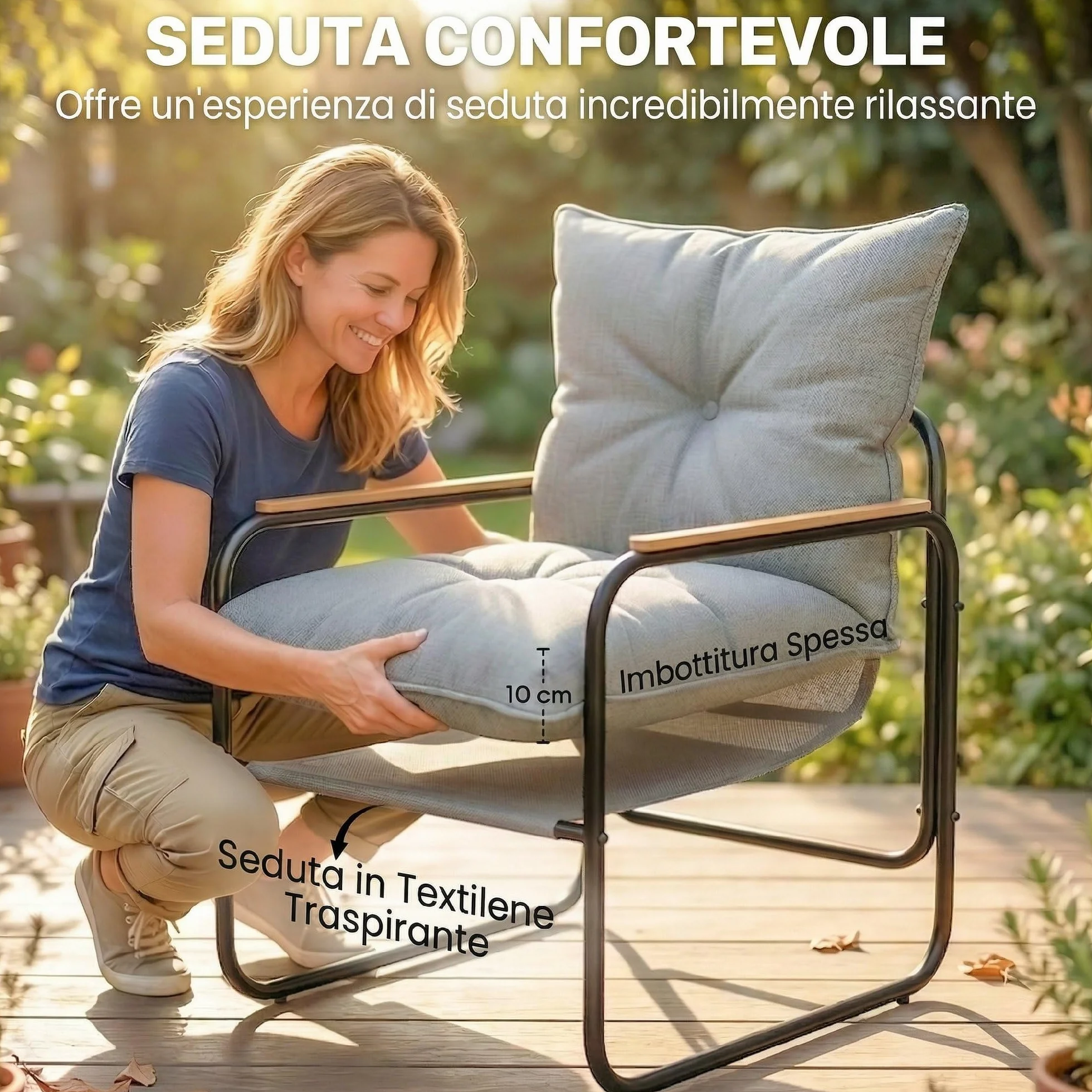 Outsunny Set da Bistrò 3 Pezzi, Set da Giardino in Metallo con 2 Sedie Texteline, Tavolo in Vetro, Cuscini Spessi, Grigio Scuro