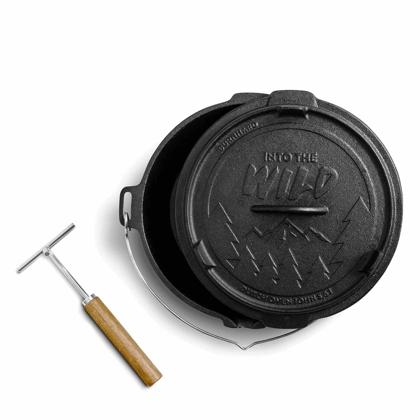 Dutch Oven BURNHARD® in ghisa, 5,6 l capacità, coperchio multifunzione, sollevatore coperchio, per barbecue e focolare, ideale per stufati – Little John