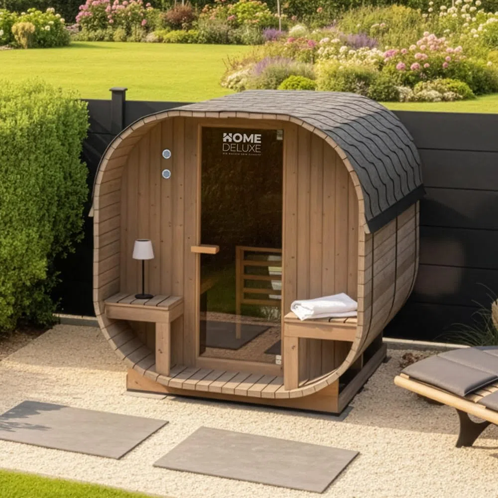 Sauna a cubo per esterni Home Deluxe L 220x185x194 cm legno abete rosso stufa 4 persone