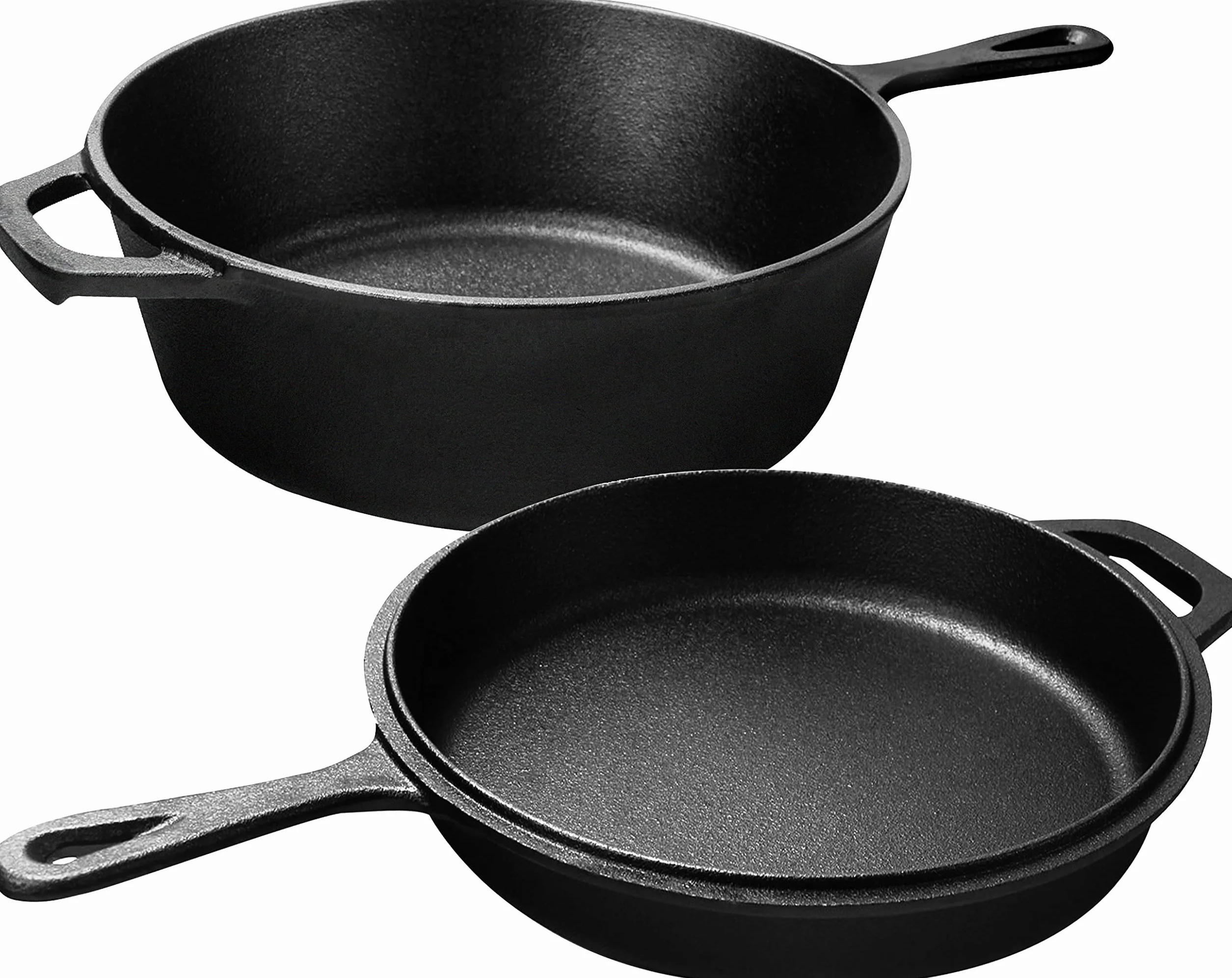 KICHLY Voorgezouten Olanda Oven Vuurpot - Grilpannen mette dubbele functie - Veilige Gietijzeren Combikoker voor Kachel, Kamperen, Binnen en en Buiten - 3L/3,2 Kwart Kookset (2 in 1)