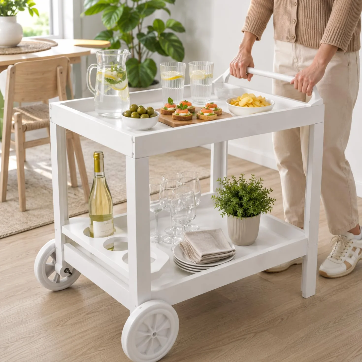 PALUPLUS Carrello Portavivande Esterno Bianco 53x74x73 cm 2 Ripiani Portabottiglie 5 Posti Made Italy