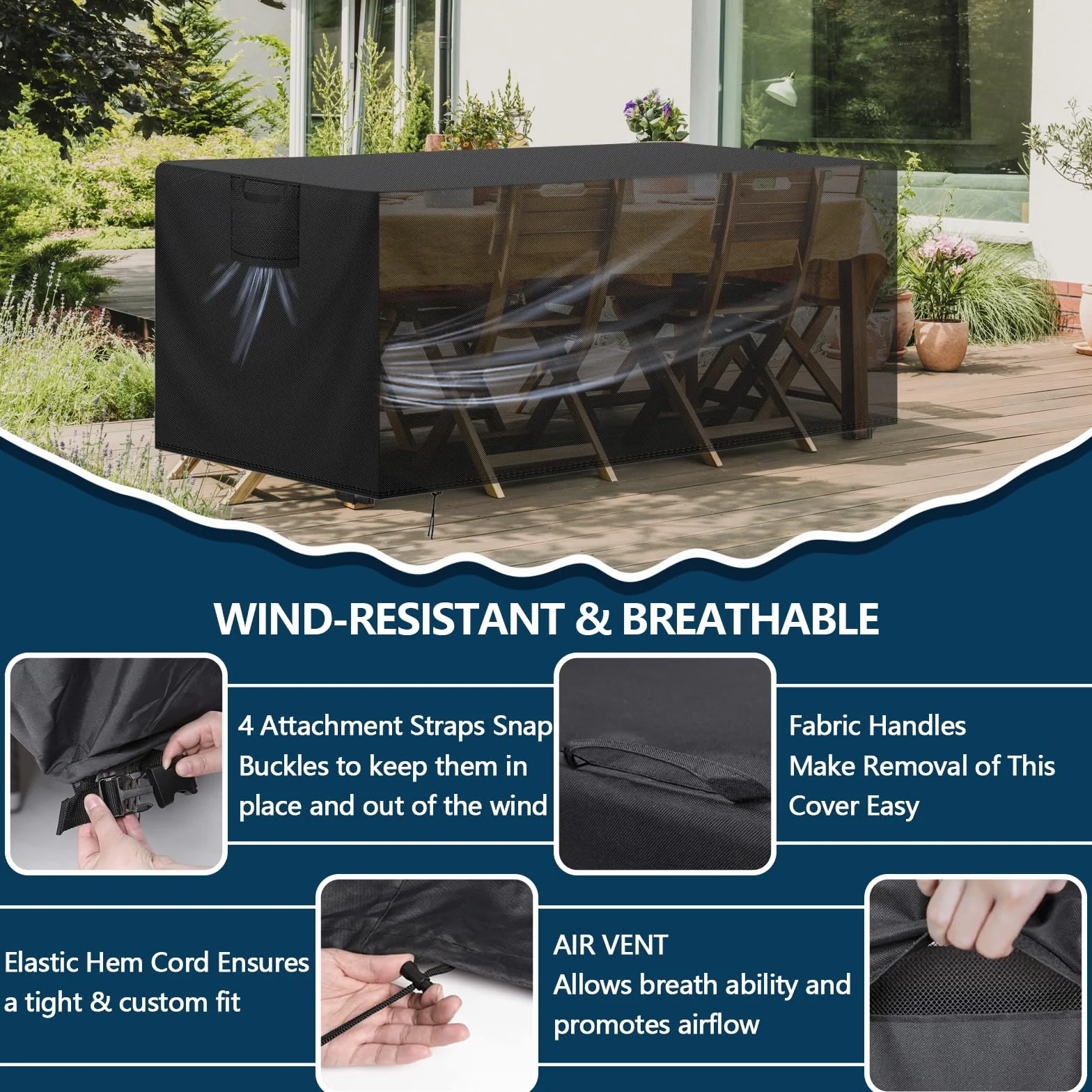 Copertura Tavolo Esterno Impermeabile 420D Oxford Nero 200x100x75 cm