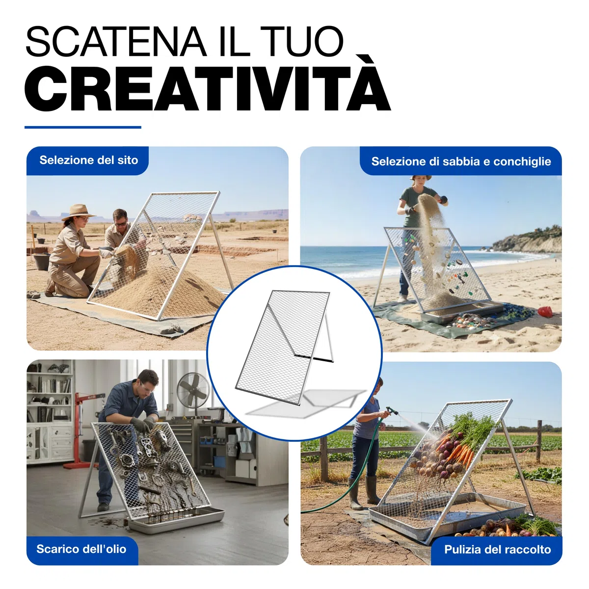 Setaccio per Terra 100 x 60 cm Zincato a Caldo Compost GeZu Impex