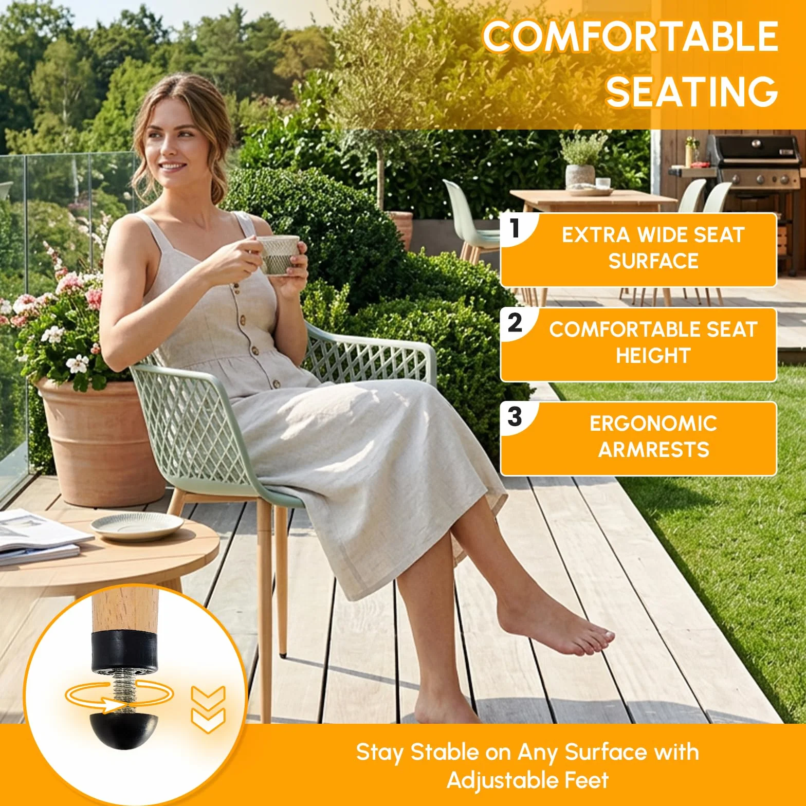 buybyroom Set di 6 sedie da giardino in plastica con bracciolo, resistenti alle intemperie, per giardino, balcone, terrazza, bistrò, balcone