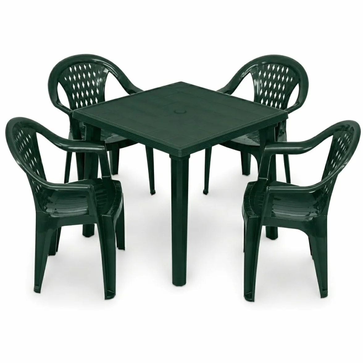 Tomaino Set Tokyo Tavolo da Giardino con 4 Sedie Impilabili con Braccioli Polipropilene Verde