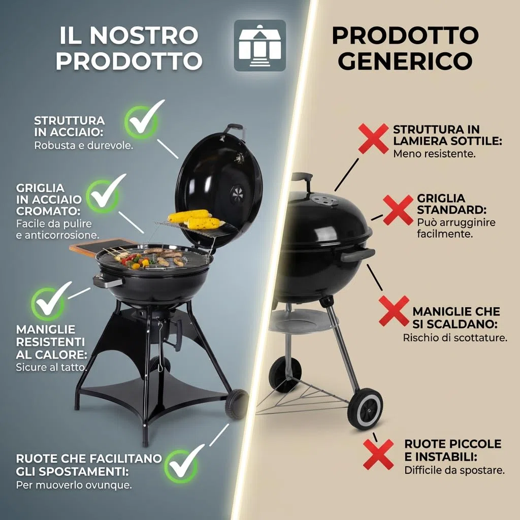 Tarrington House Barbecue a Carbone Burnaby Ø 53 cm, Acciaio, con Tavolino Laterale Pieghevole, 2 Ruote, Nero
