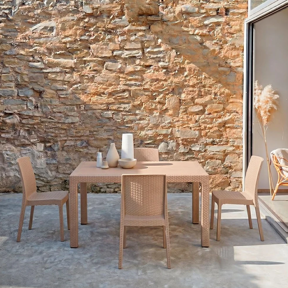 Omar & Amira Zestaw mebli ogrodowych rattan 130x75 cm stół i 4 krzesła Cappuccino