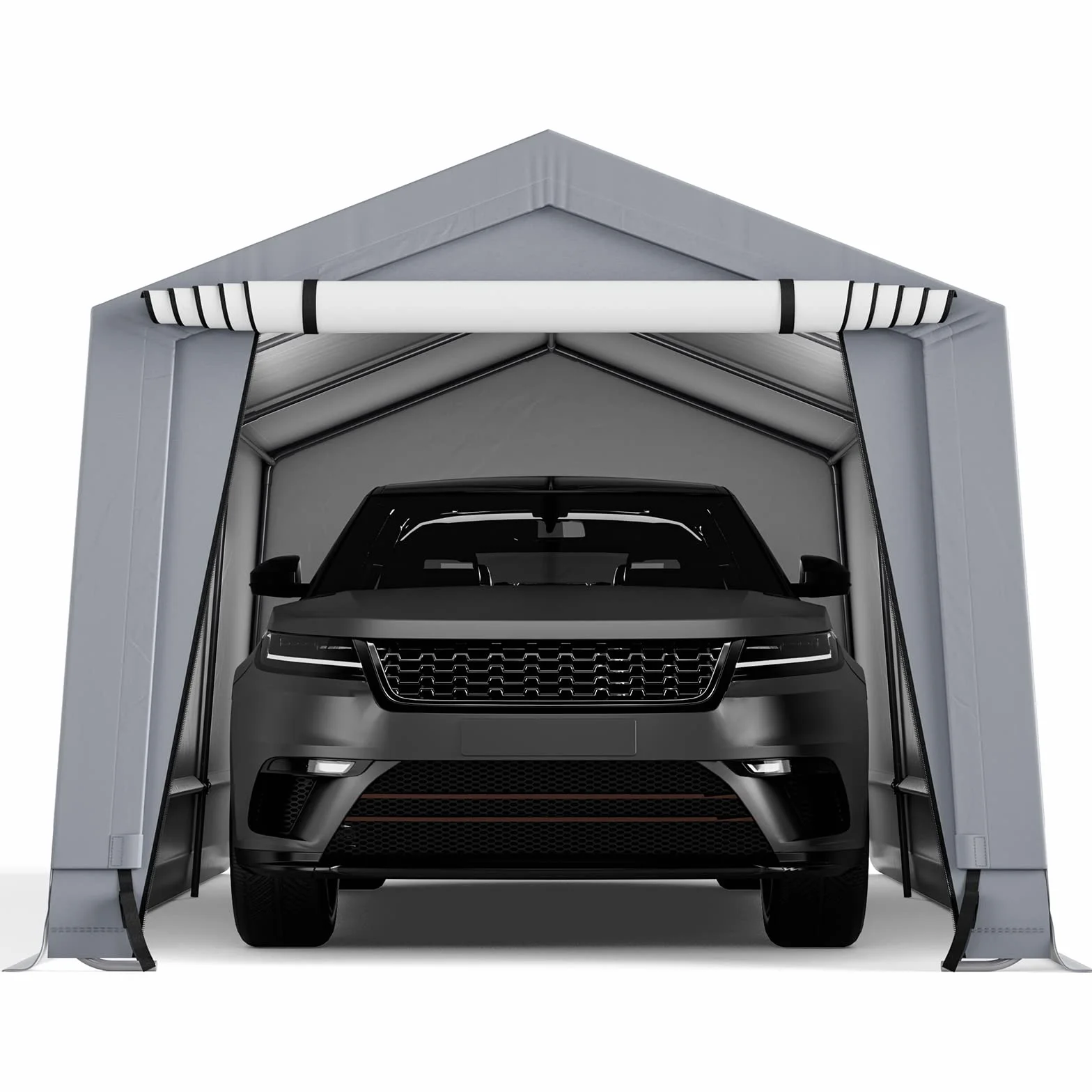 GYMAX Tenda Garage Impermeabile, Tenda Auto con Struttura in Acciaio Zincato Antiruggine, Riparo Garage con Porte Staccabili con Chiusure Lampo, per Auto, Camper