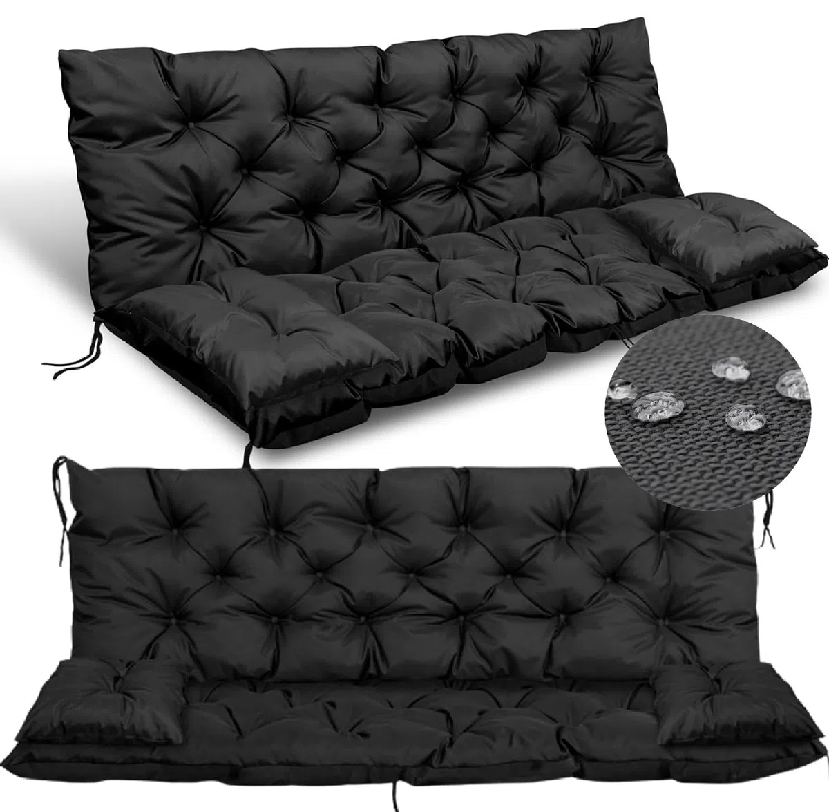 Cuscino 120x60x50 cm trapuntato impermeabile per panca o altalena + 2 piccoli cuscini
