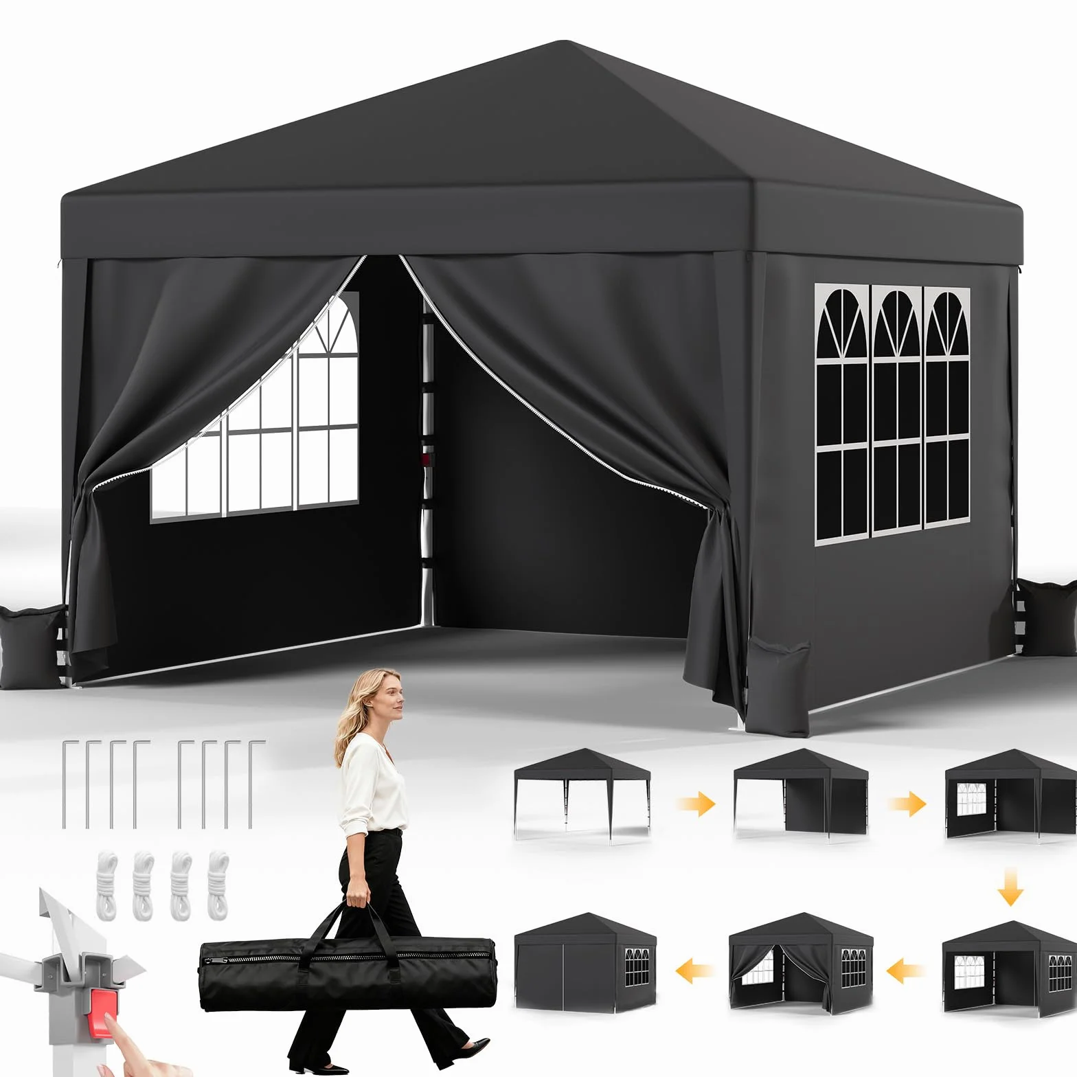 JUMMICO Gazebo 3x3m Pieghevole Impermeabile con Pareti Laterali Grigio