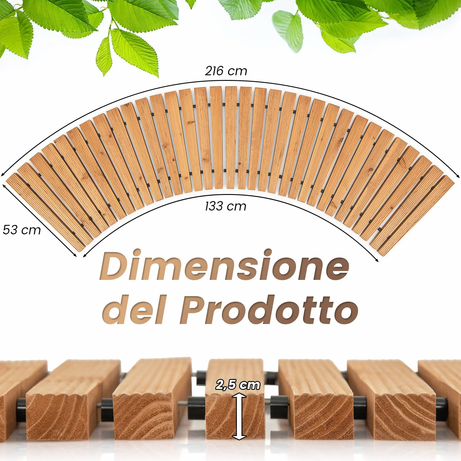 COSTWAY Sentiero da Giardino in Legno, Passerella Curvo da Esterno con Superficie Antiscivolo e Fili Metallici, Design Arrotolabile, per Patio Cortile e Spiaggia, Naturale (216 x 53 cm)