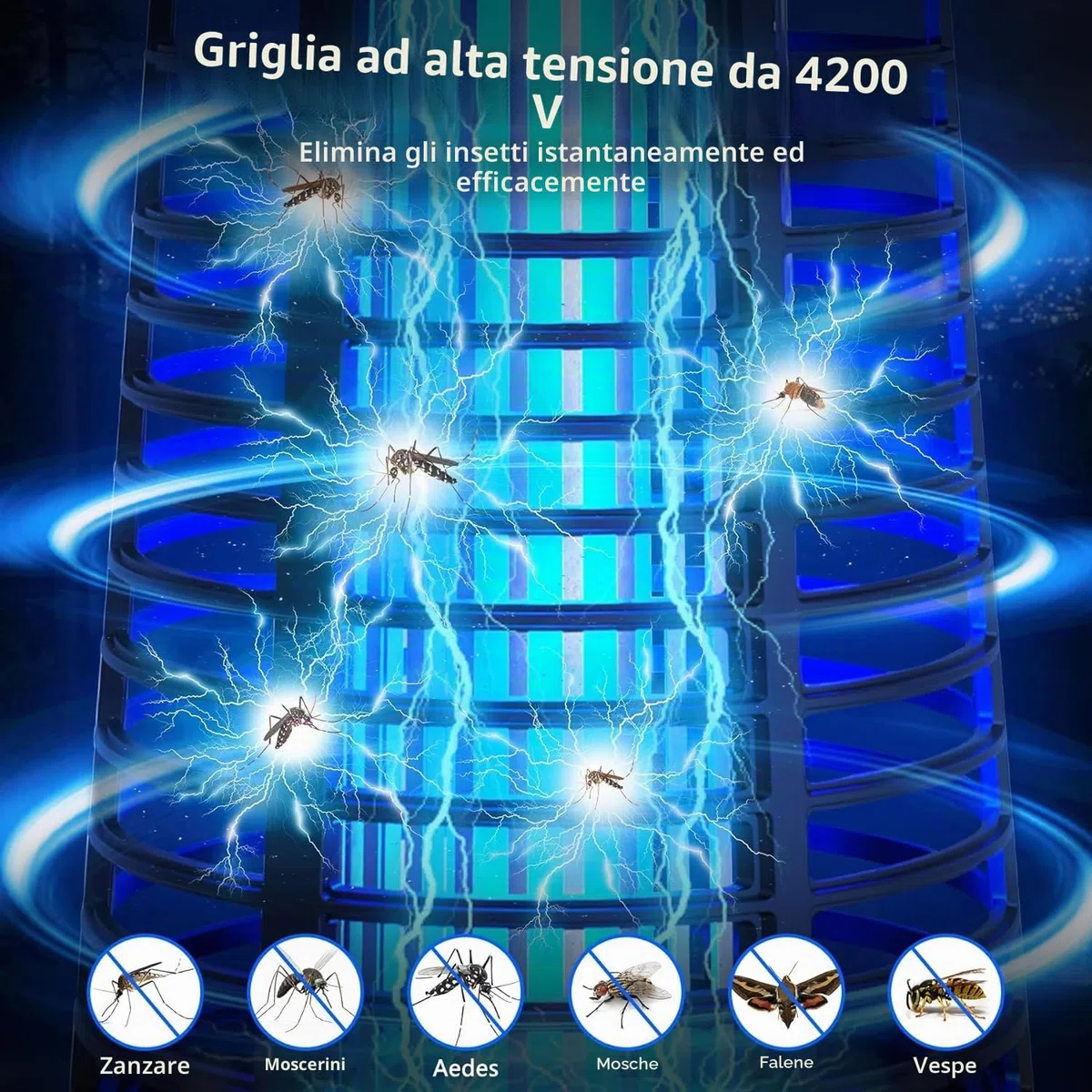 seenlast Lampada Antizanzare Elettrica, Lampada Zanzare 15W 4200V UV Zanzariera Elettrica Impermeabile IPX4, Uccidi Trappola Insetticida Zanzare per Giardino Interno Esterno (Con Telecomando)
