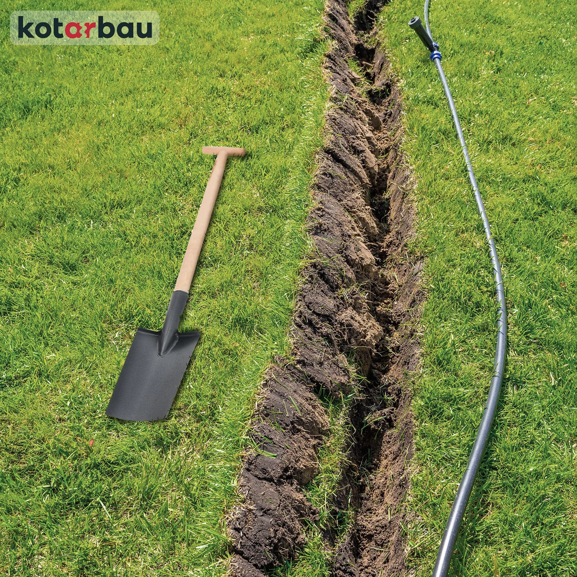 KOTARBAU® Vanga di drenaggio 380 x 147 mm per manico di 38 mm diametro lama in acciaio lunga stretta per trapiantare con manico in legno