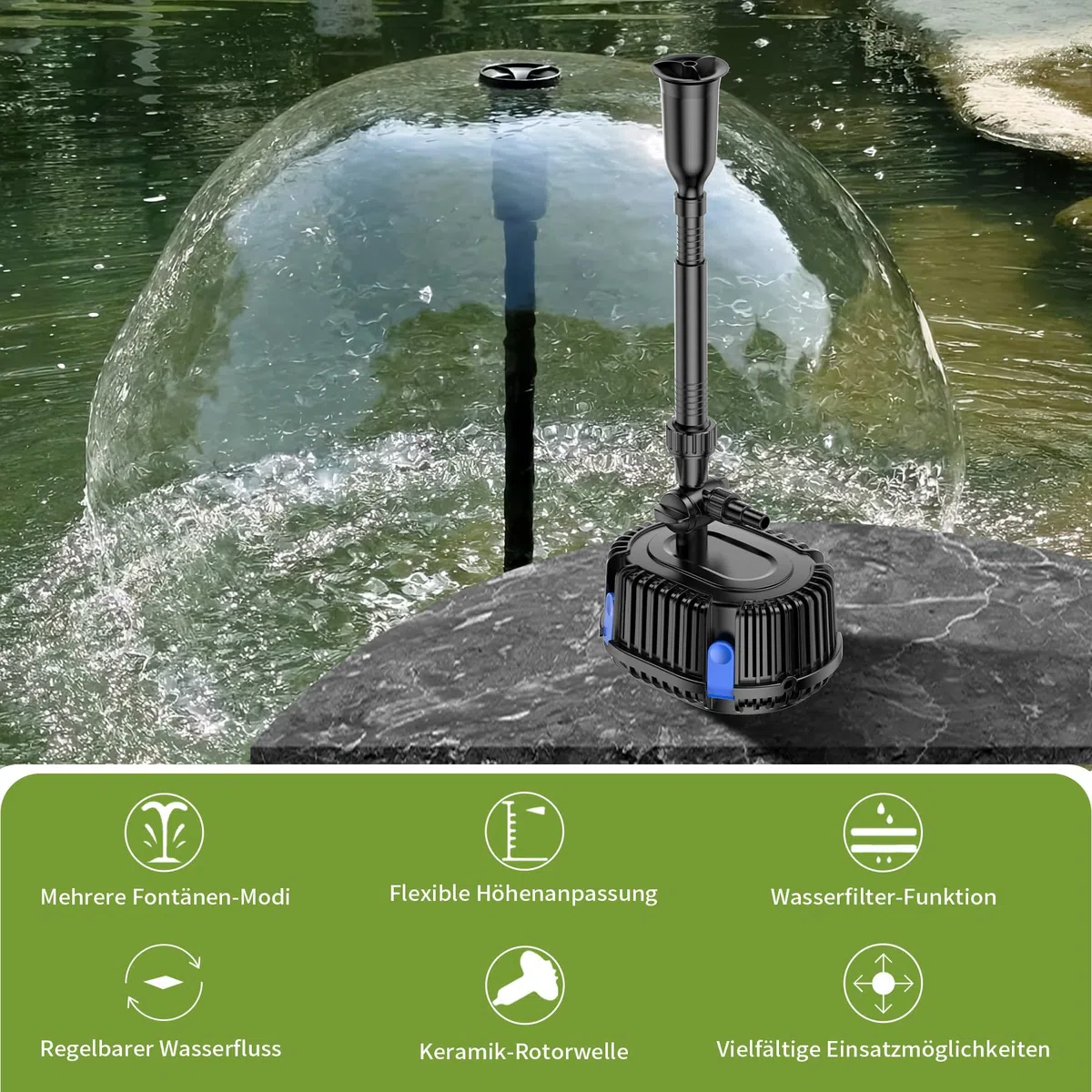 Forever Speed Pompa per Fontane Esterna 1000L/H 20W Multifunzione per Giardino e Laghetto