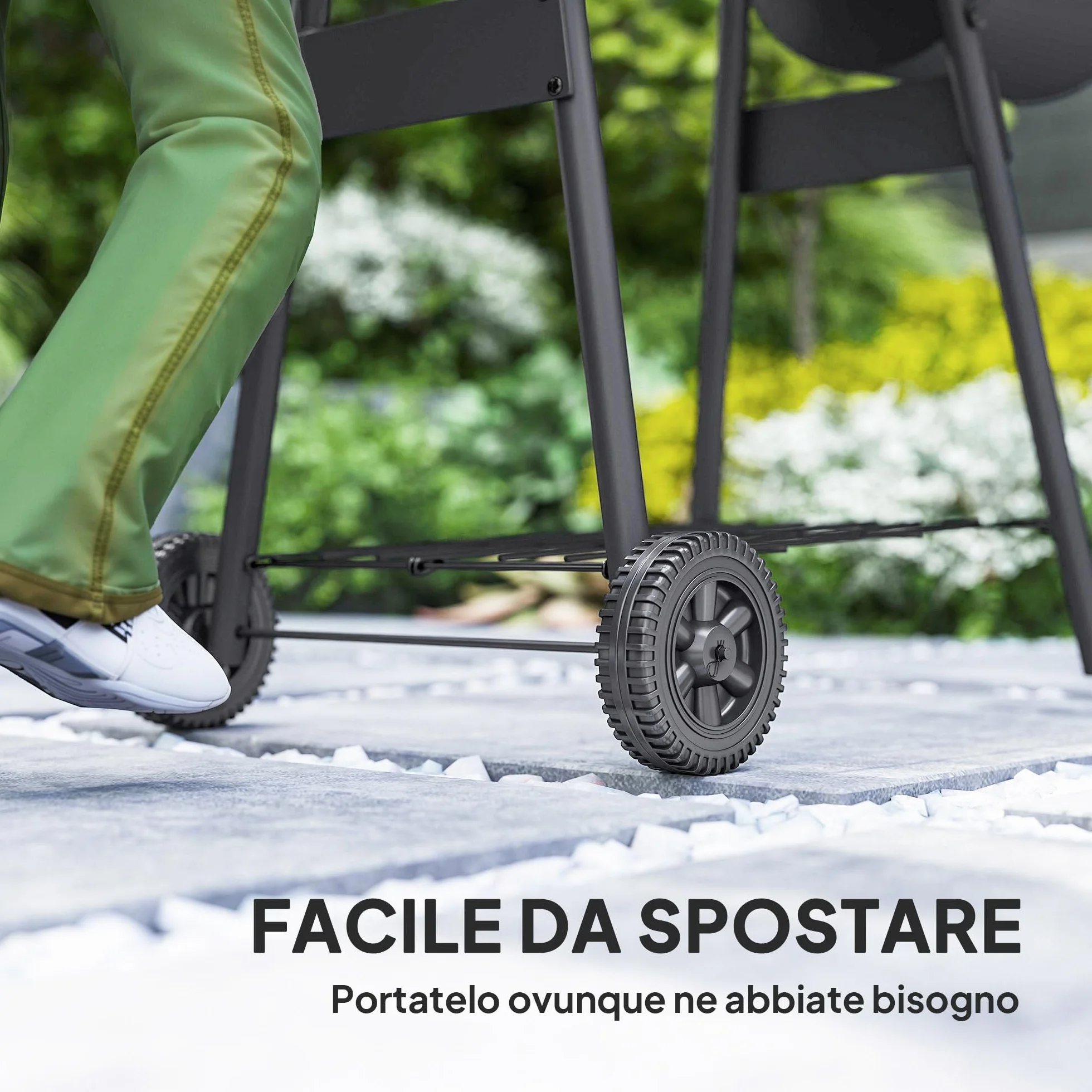 Outsunny Barbecue a Carbone con Coperchio e Affumicatore, BBQ da Giardino 124x53x104 cm Nero