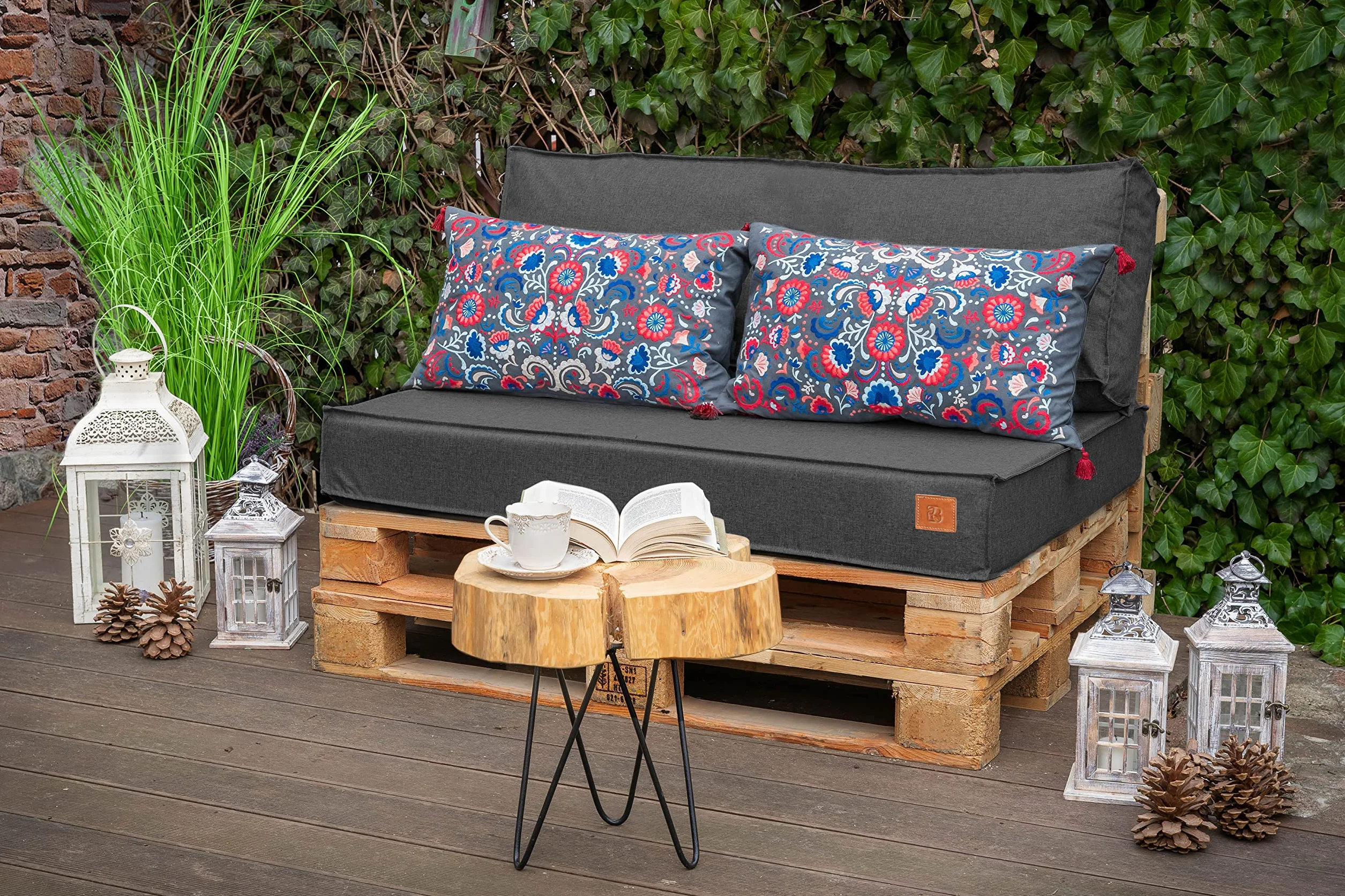 Cuscini per Pallet 120x80 Set per Divano Pallet, Impermeabili Cuscino Pallet Prodotto nell'UE, Cuscini da Giardino 2 Parti Set (Grigio Scuro)