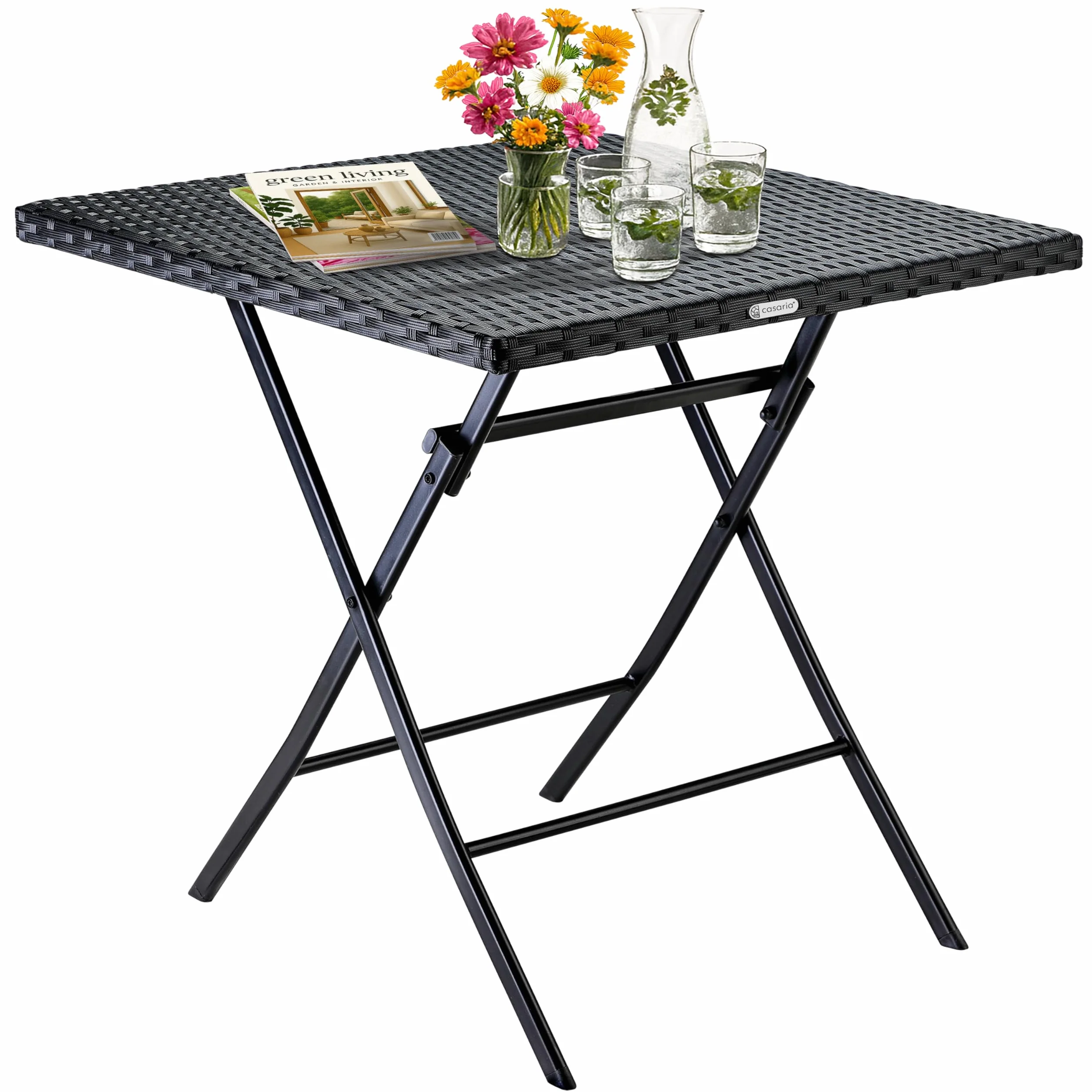 Casaria Tavolo Pieghevole Polyrattan 65x65cm 60kg Giardino Esterno