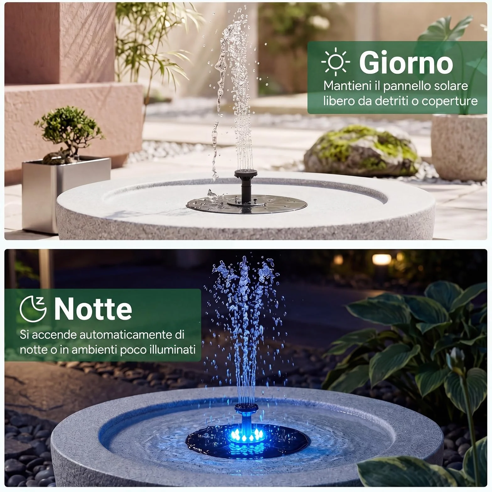 COSTWAY Fontana Solare da Giardino, Set di Fontana Solare da Esterno con Vasca Grande, 12 Luci a LED e 4 Ugelli Sostituibili, Fontanella Decorativa in Resina per Terrazze e Cortile, 50 x 50 x 25 cm