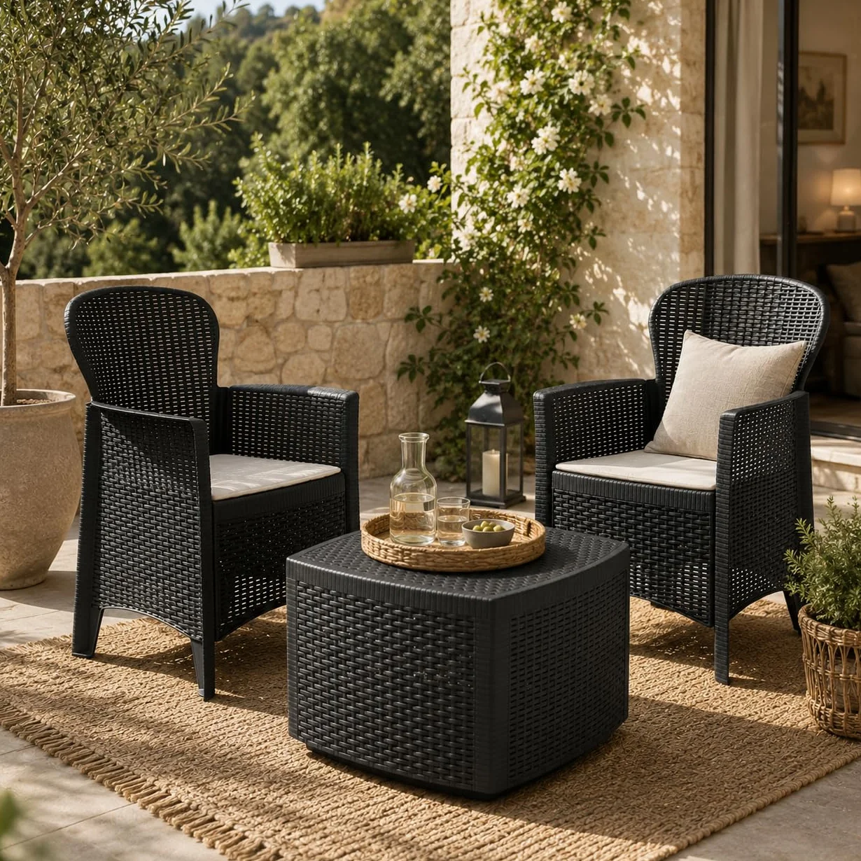 Set di Mobili da Giardino Antracite Tree con Tavolo e Due Poltrone